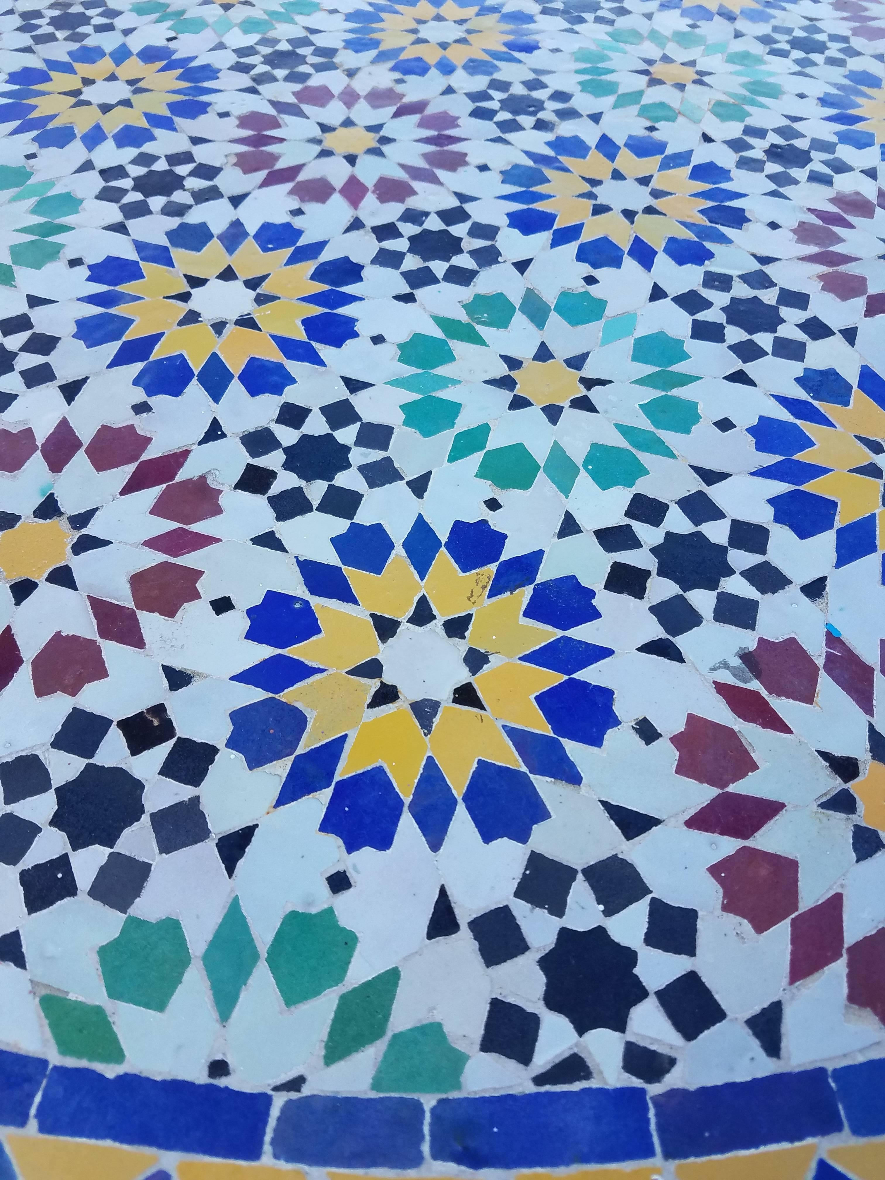 Moroccan Mosaic Table, Multi-Color Beldia Tina In Excellent Condition In Orlando, FL