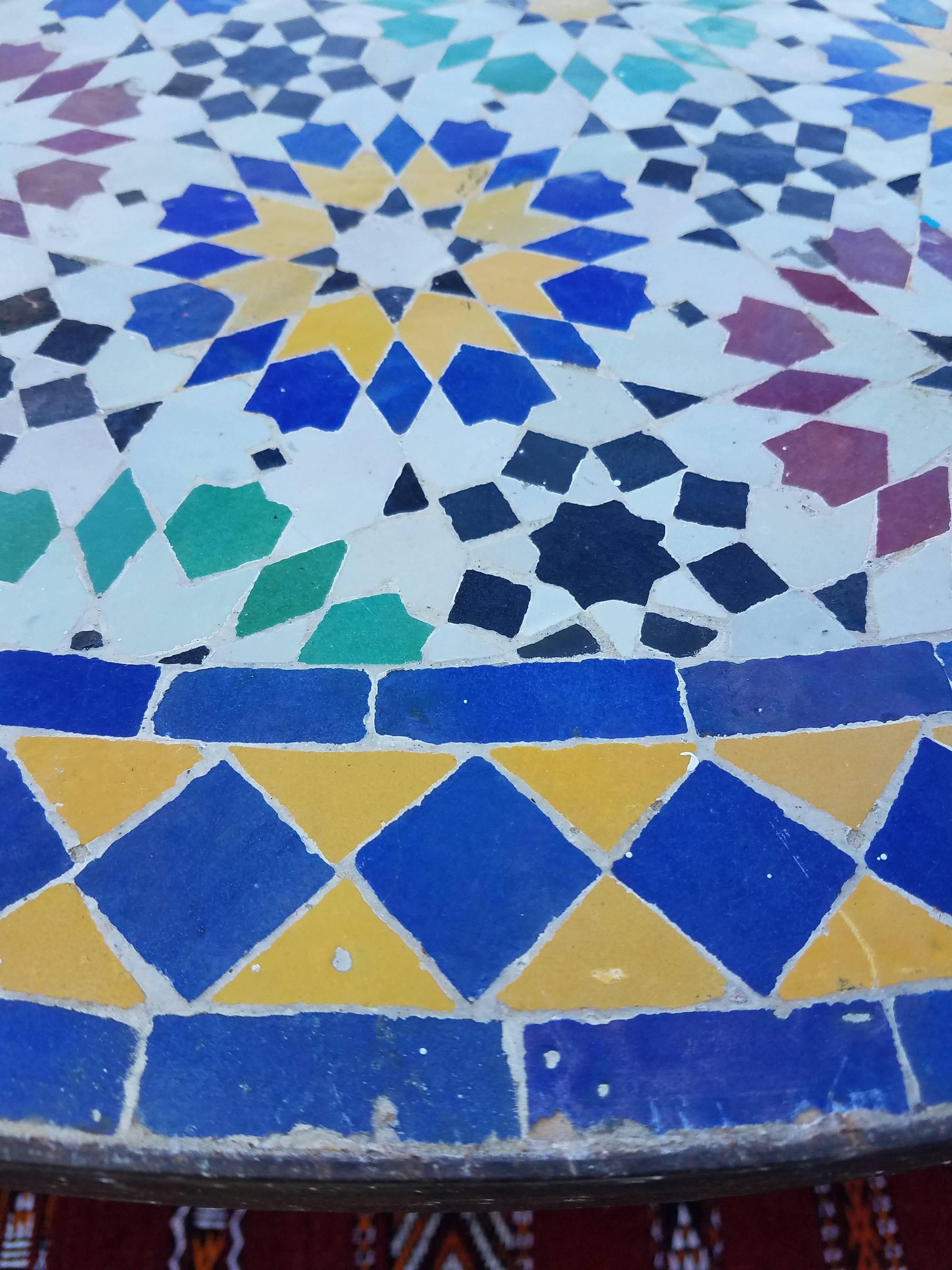 Contemporary Moroccan Mosaic Table, Multi-Color Beldia Tina