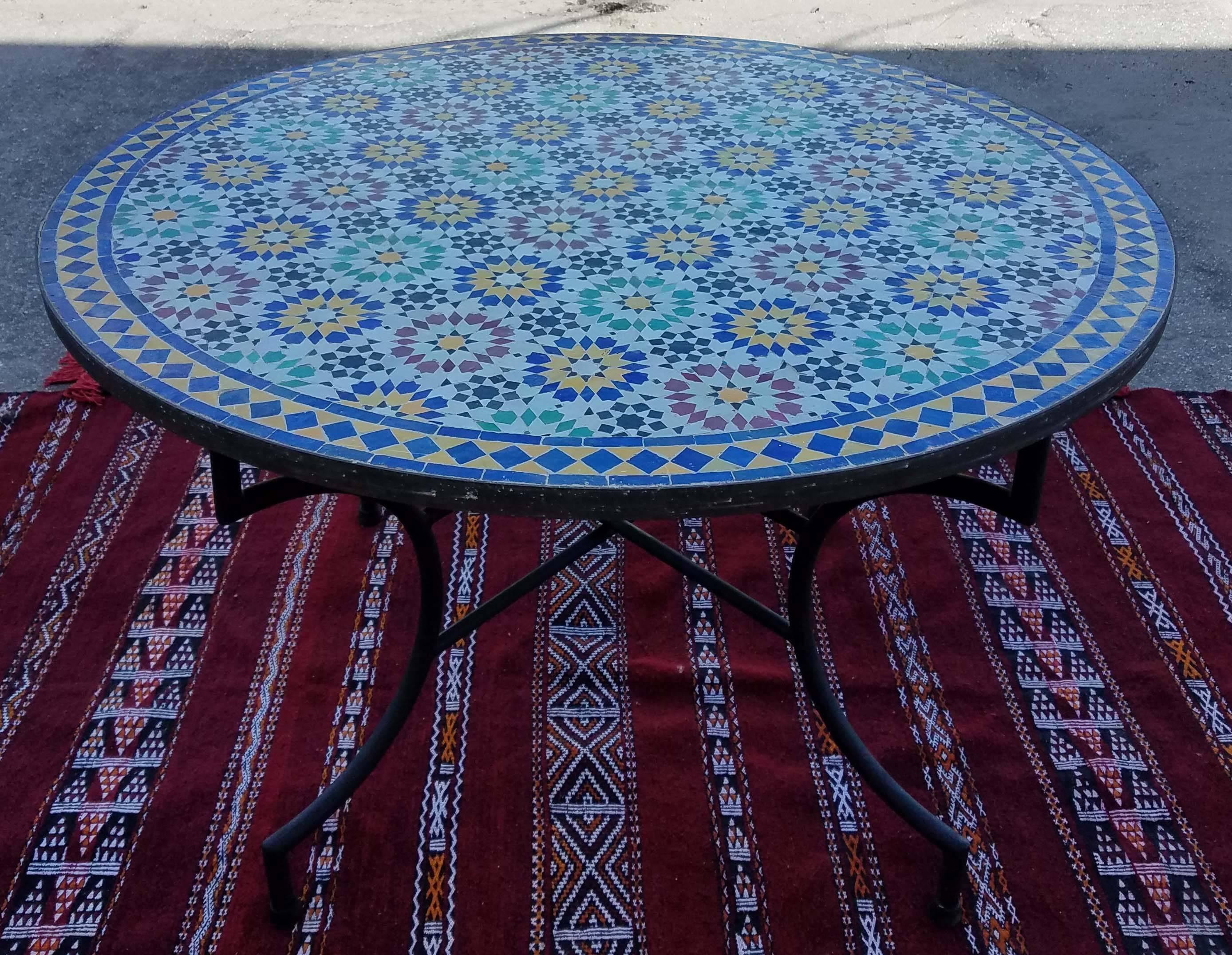 Multicolor custom-made Moroccan mosaic table measuring 48