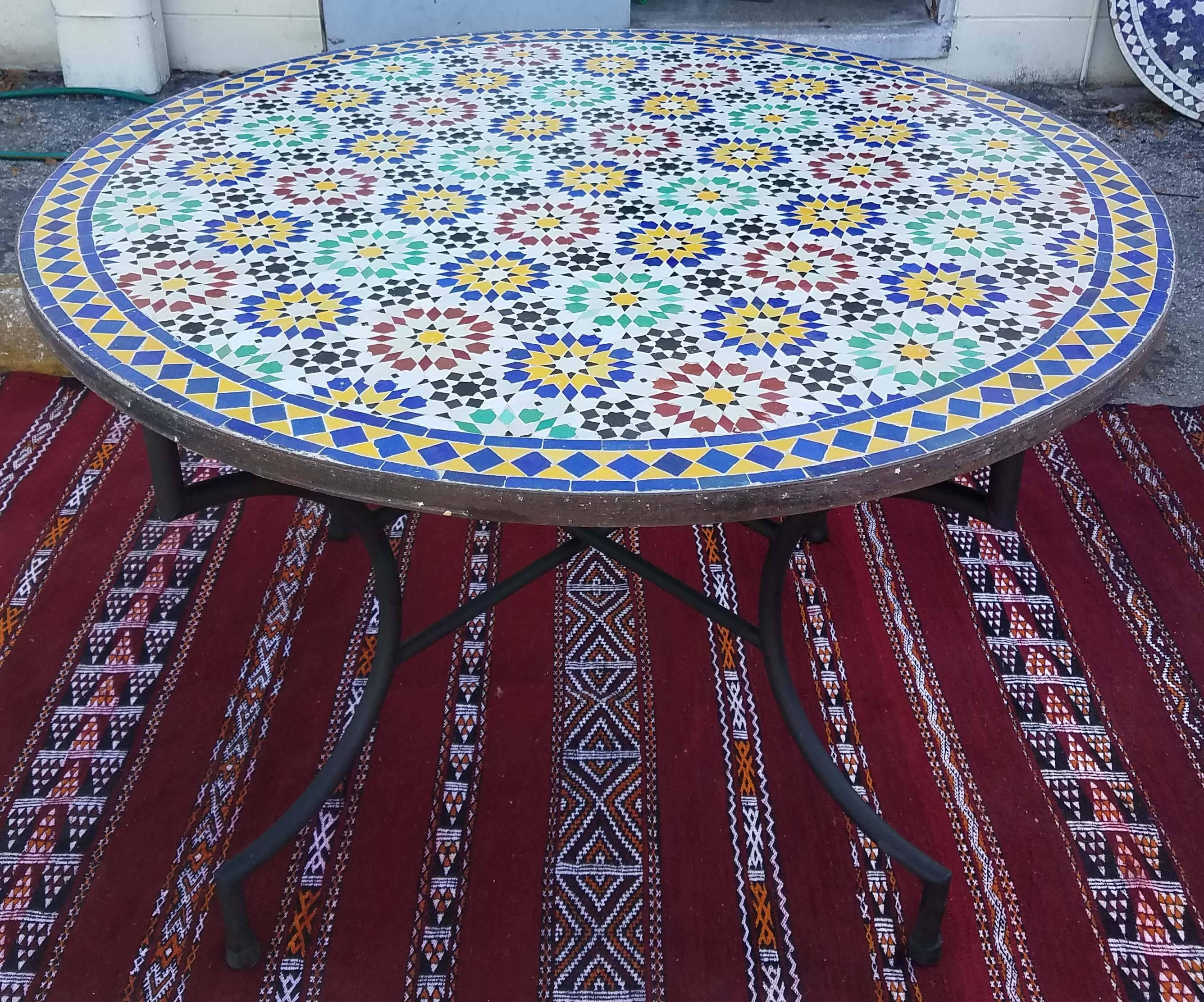 Moroccan Mosaic Table, Multi-Color Beldia Tina 1