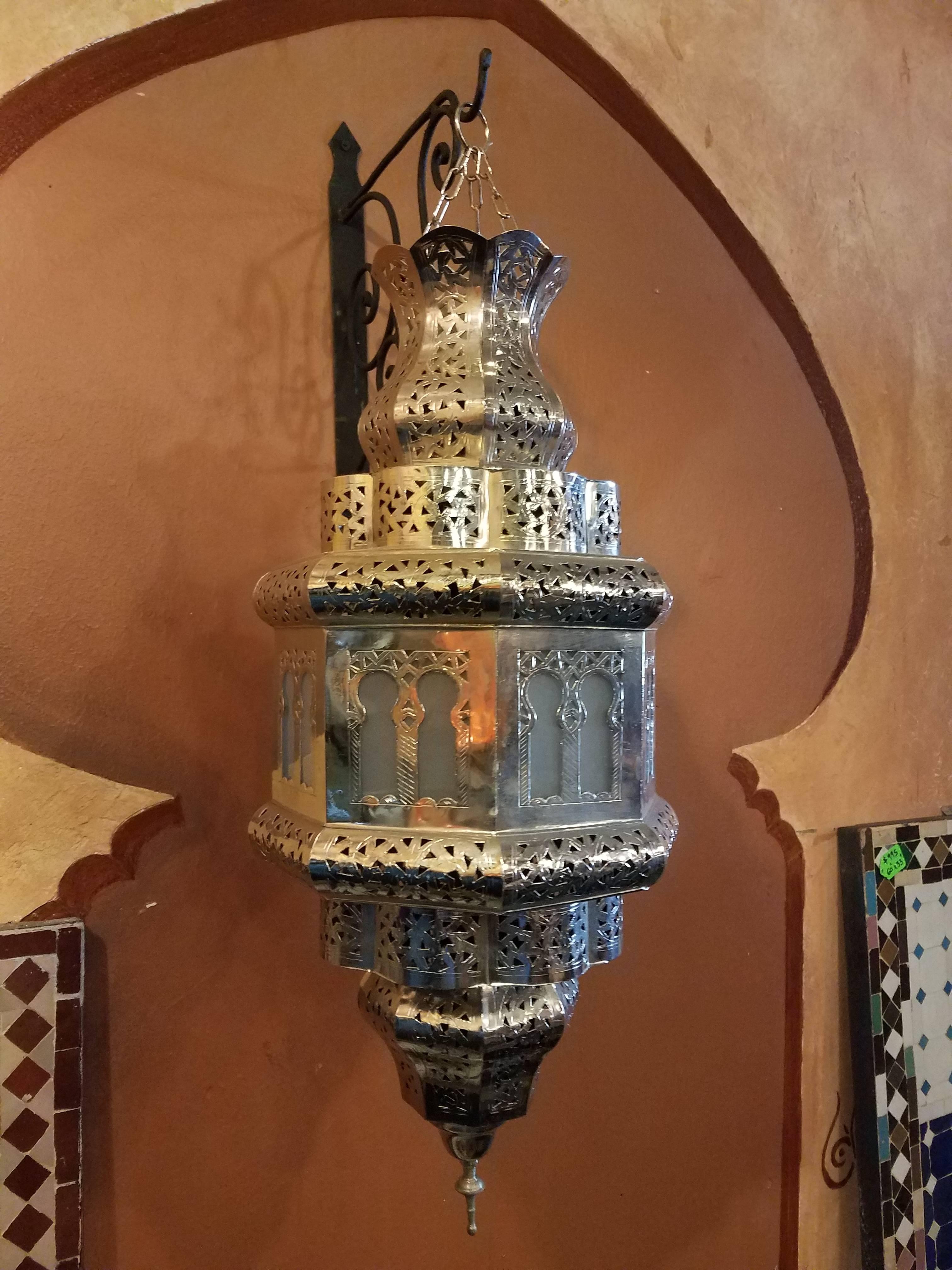 Old Fez Moroccan Lantern, Copper, Silver Look For Sale 1