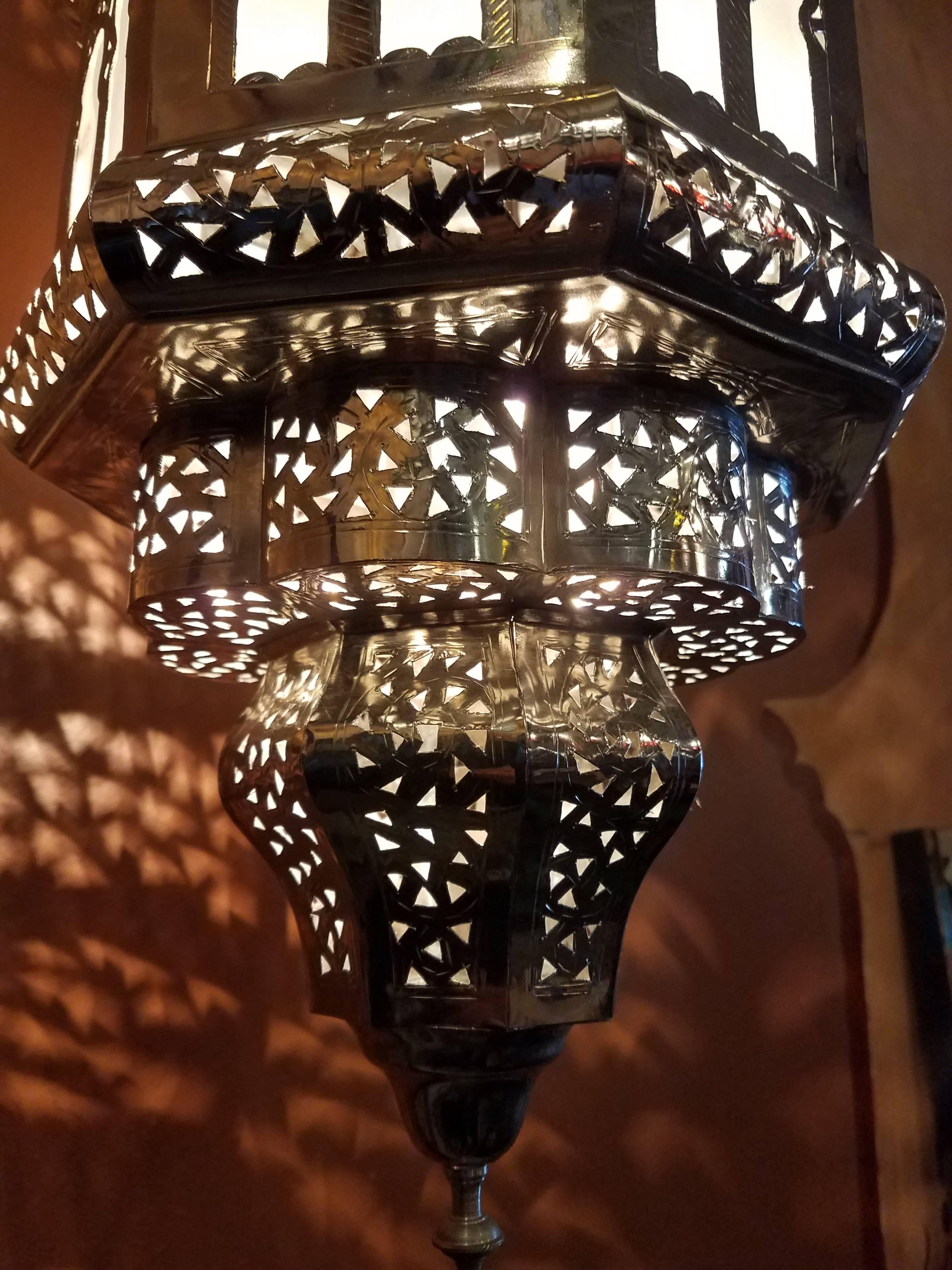 Old Fez Moroccan Lantern, Copper, Silver Look In Excellent Condition For Sale In Orlando, FL
