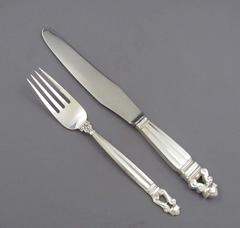 Georg Jensen Acorn Pattern Sterling Flatware Set for 12, Continental Size