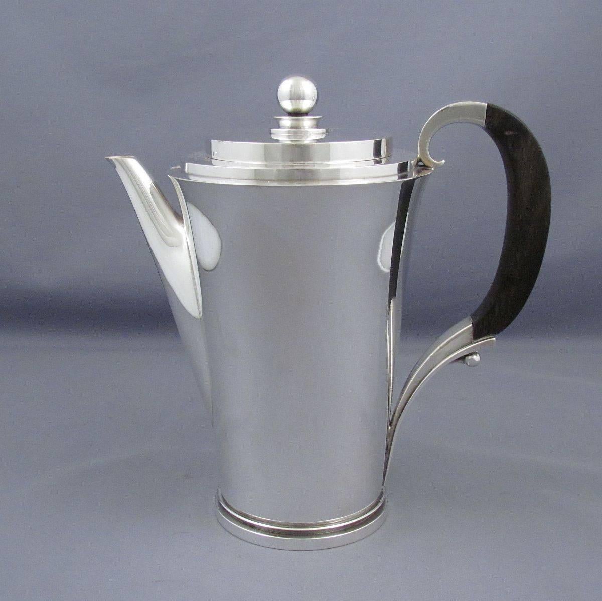 Georg Jensen Pyramid Pattern Sterling Silver Coffee Set For Sale 3