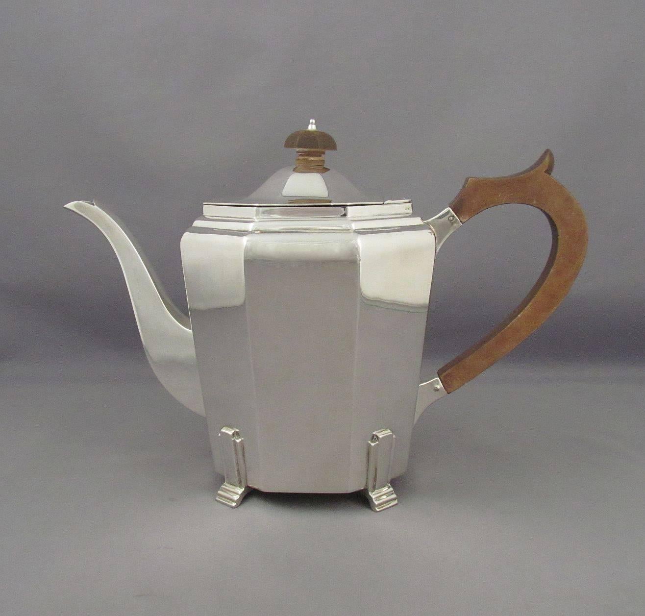 English Art Deco Silver Tea Set For Sale