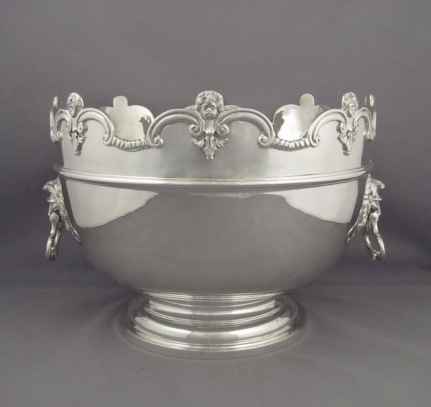 English Set of Three Silver Monteith Bowls For Sale