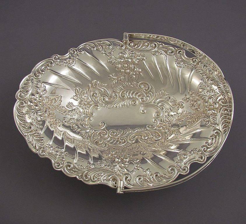 English Victorian Sterling Silver Cake Basket For Sale