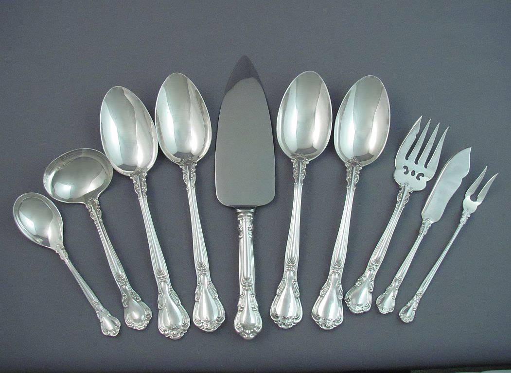 Mid-20th Century Birks Sterling Silver Flatware Service for 12, Chantilly For Sale