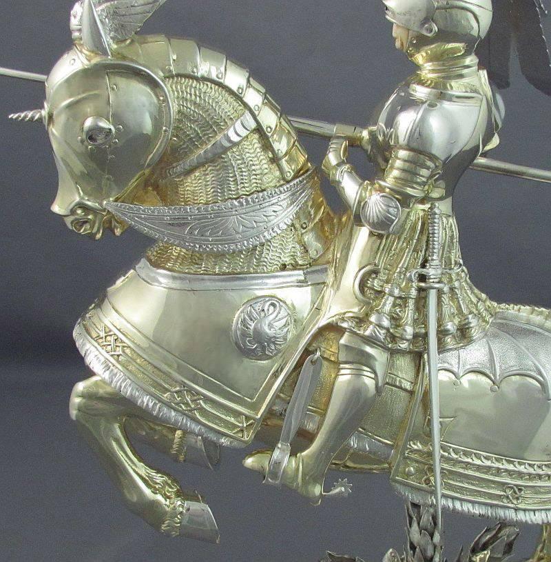 Pair of German Silver Knights on Horseback For Sale 3