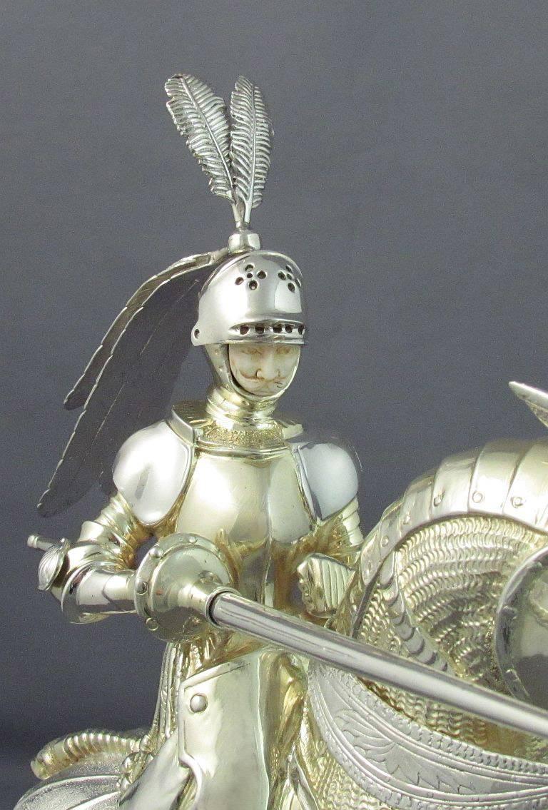 Pair of German Silver Knights on Horseback For Sale 4
