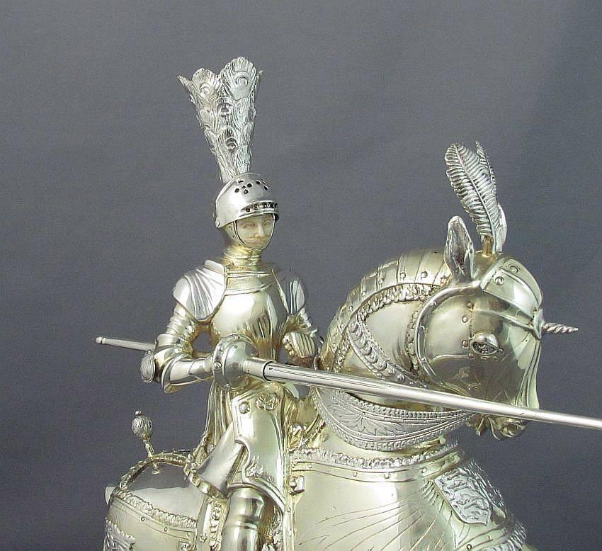 Late 19th Century Pair of German Silver Knights on Horseback For Sale
