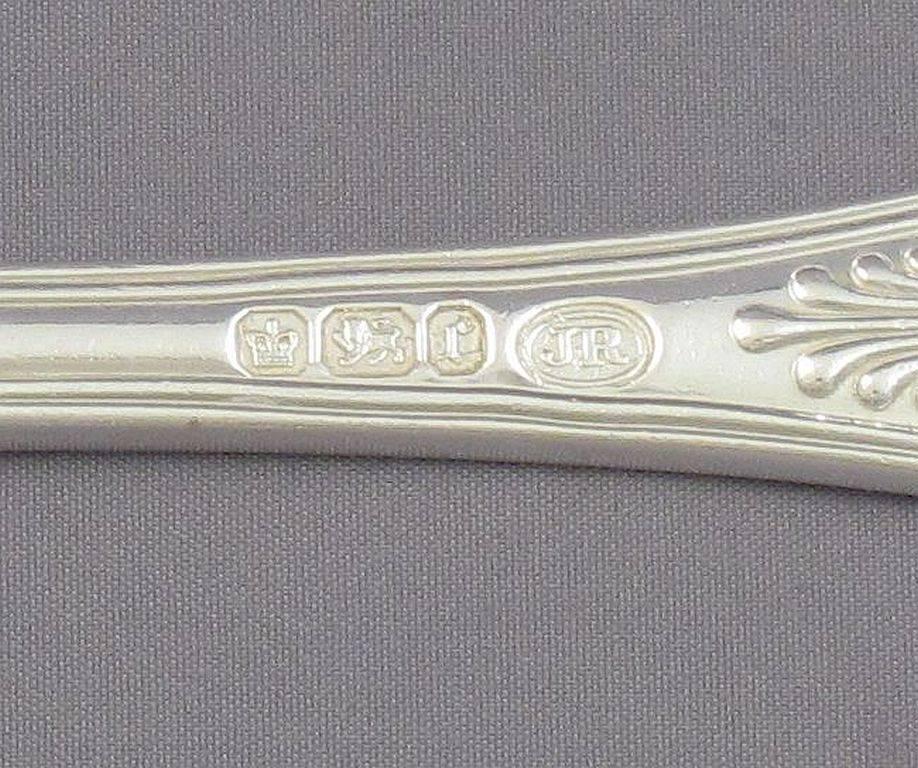 A set of six Victorian sterling silver table forks (dinner forks) in Kings pattern by John Round, Sheffield, 1895. Engraved with a family crest. Measures: 8