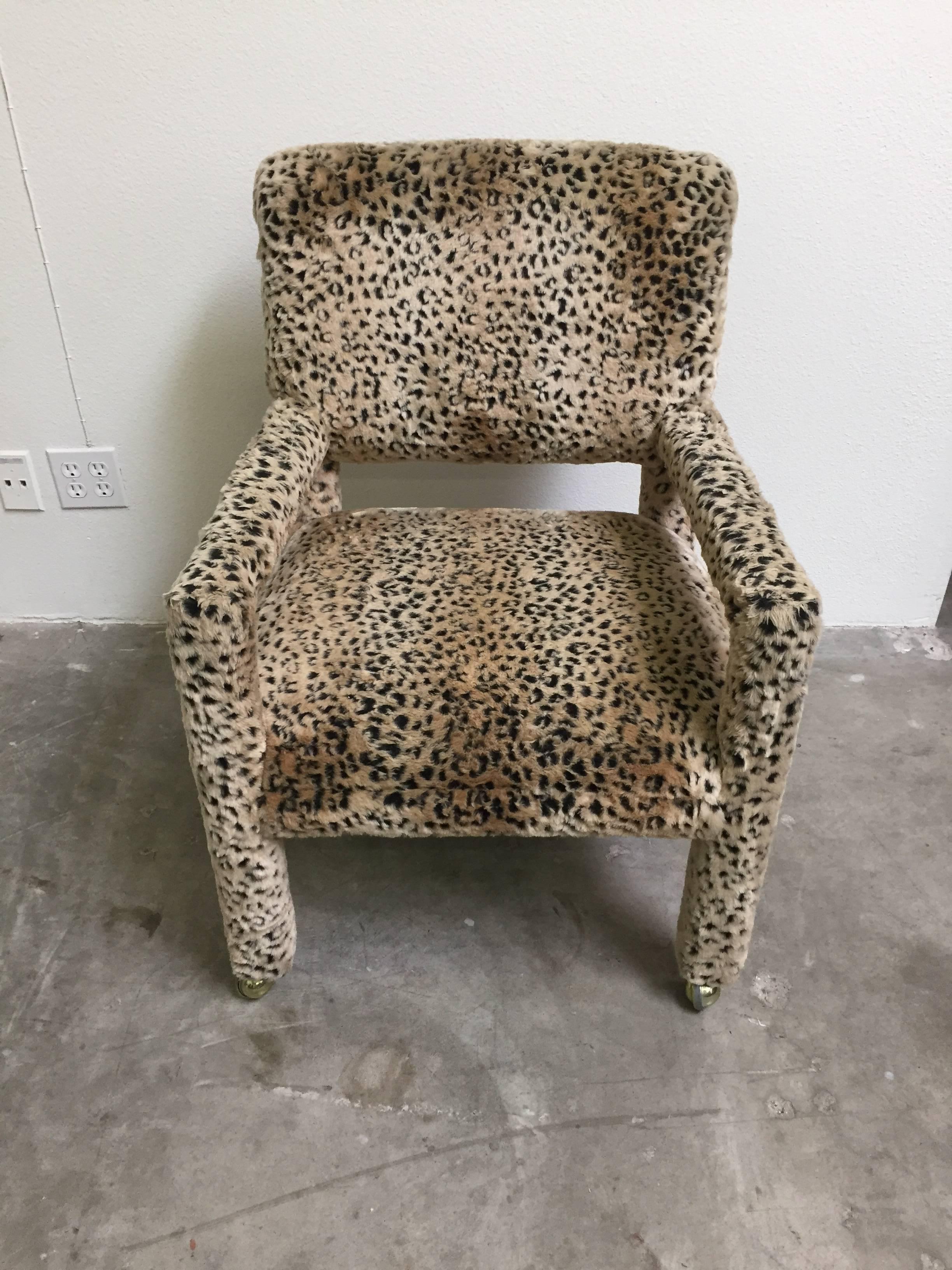 Pair of 1970s Leopard Parson Chairs in the Style of Milo Baughman For Sale 1