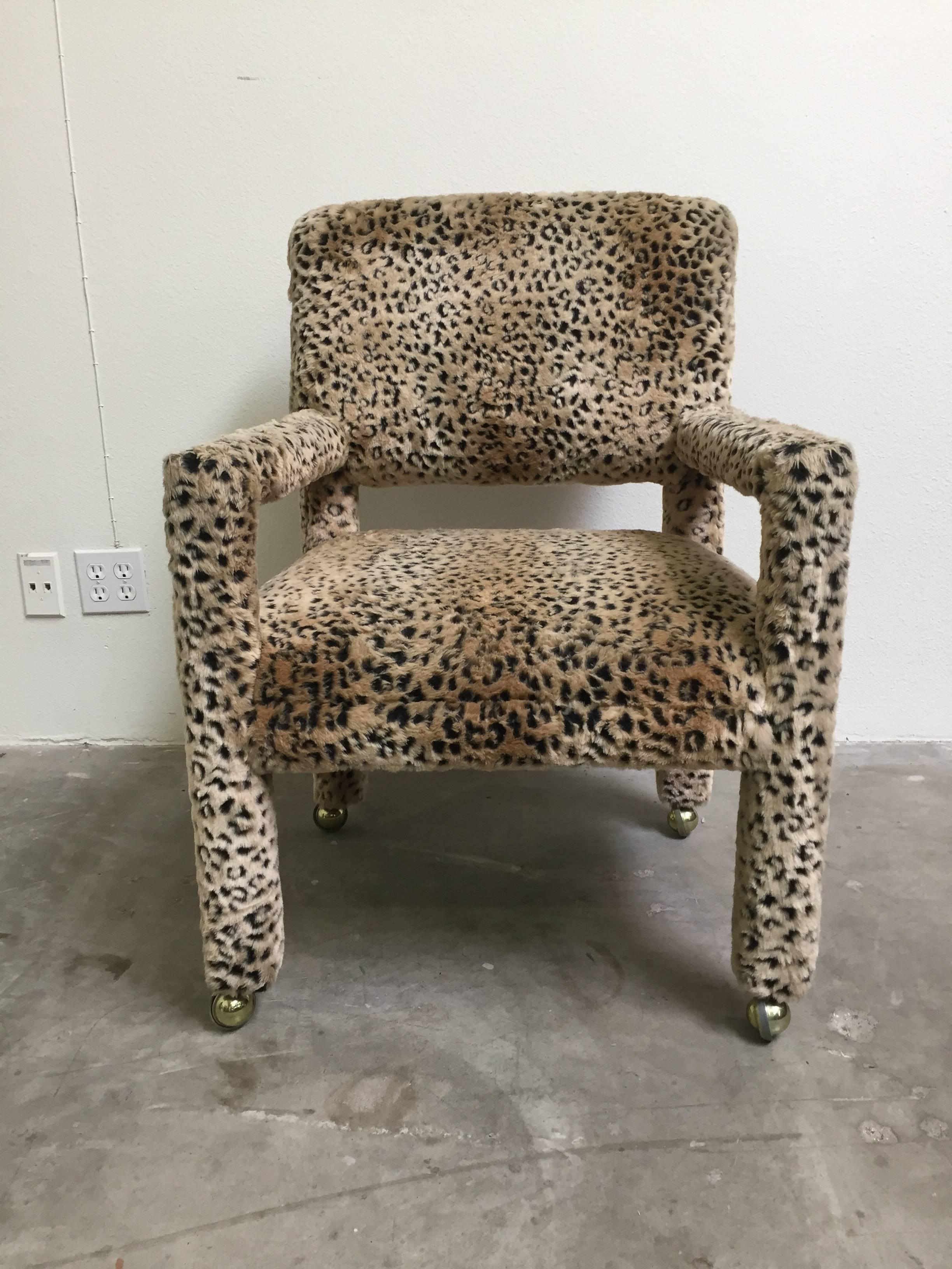 Pair of 1970s Leopard Parson Chairs in the Style of Milo Baughman For Sale 2