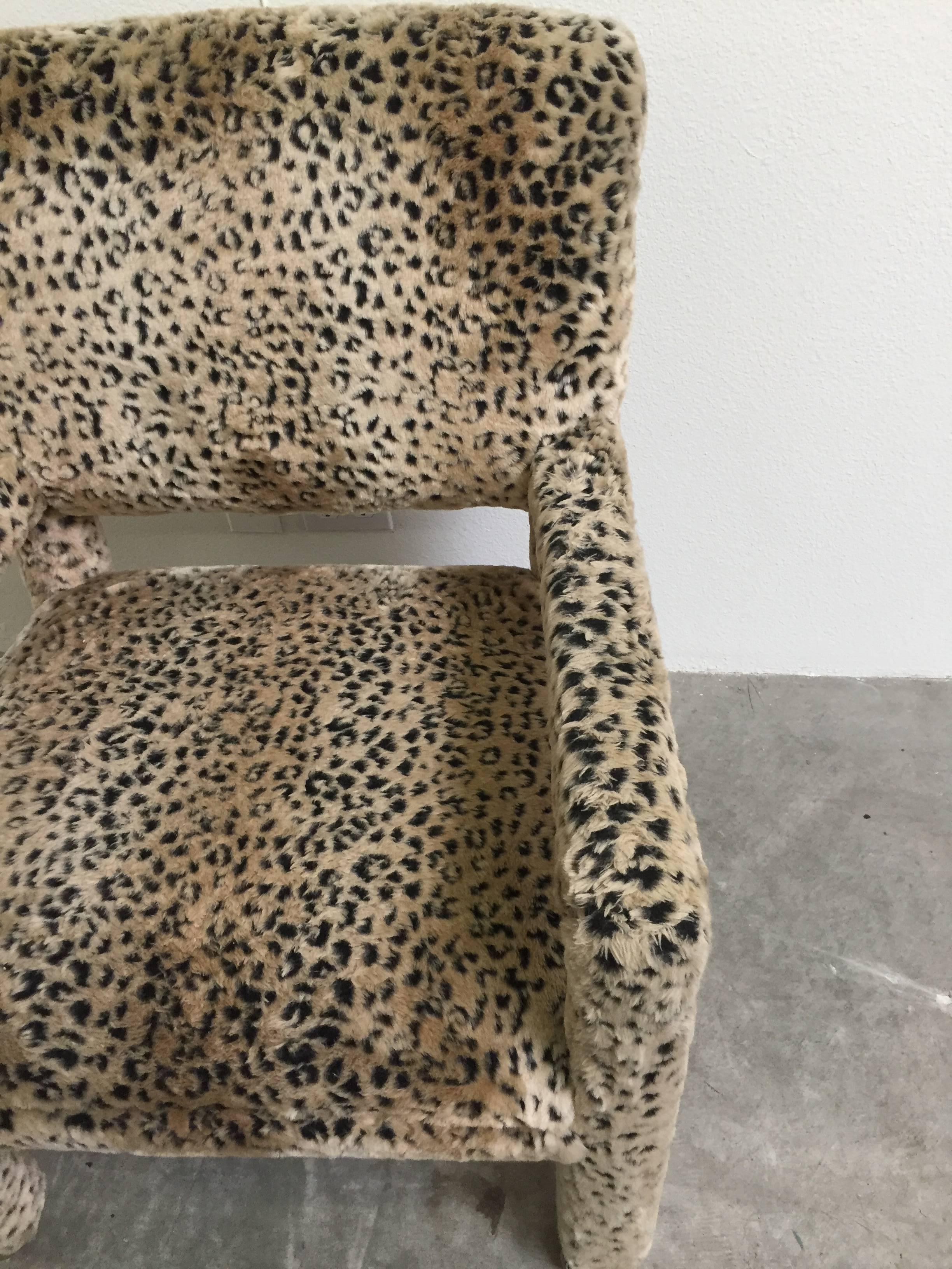 Pair of 1970s Leopard Parson Chairs in the Style of Milo Baughman For Sale 3