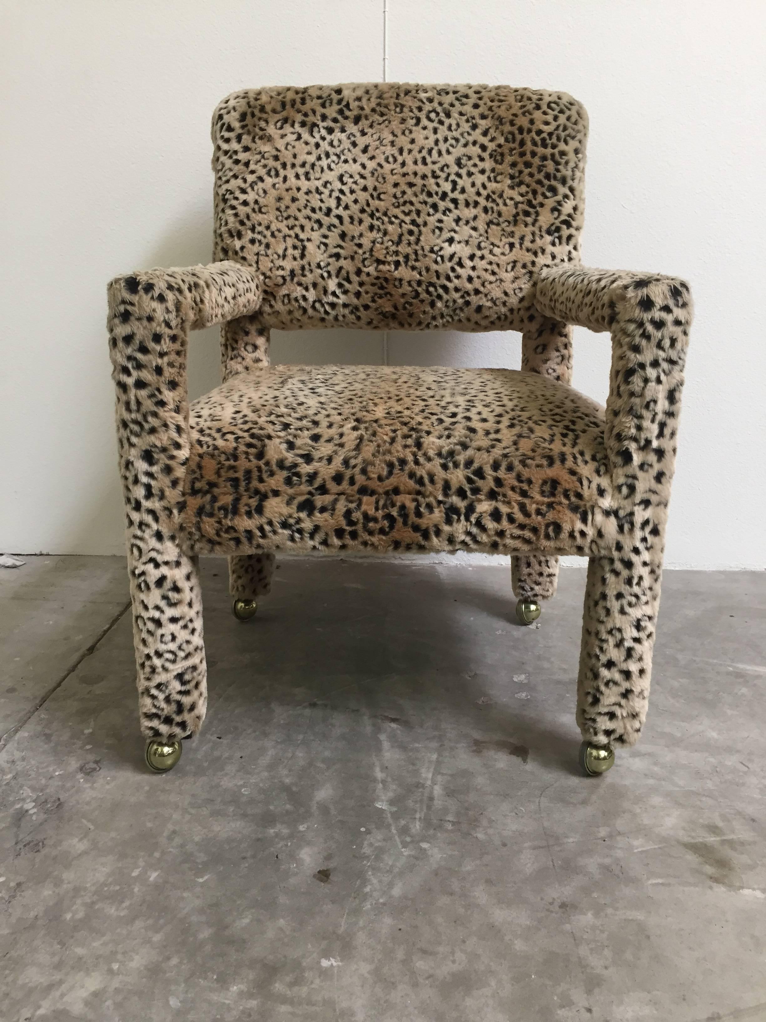 Pair of 1970s Leopard Parson Chairs in the Style of Milo Baughman For Sale 4