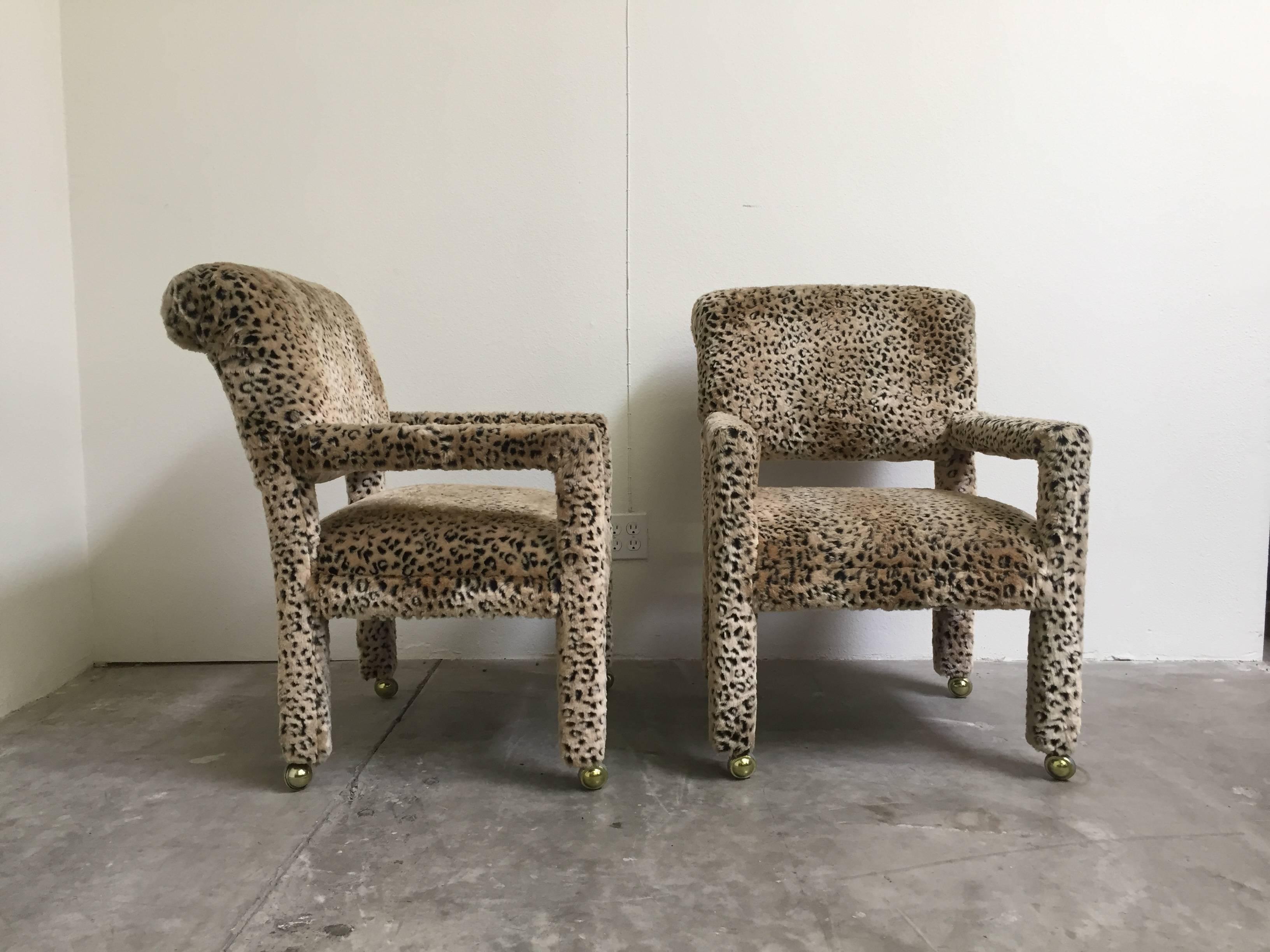 Modern Pair of 1970s Leopard Parson Chairs in the Style of Milo Baughman For Sale