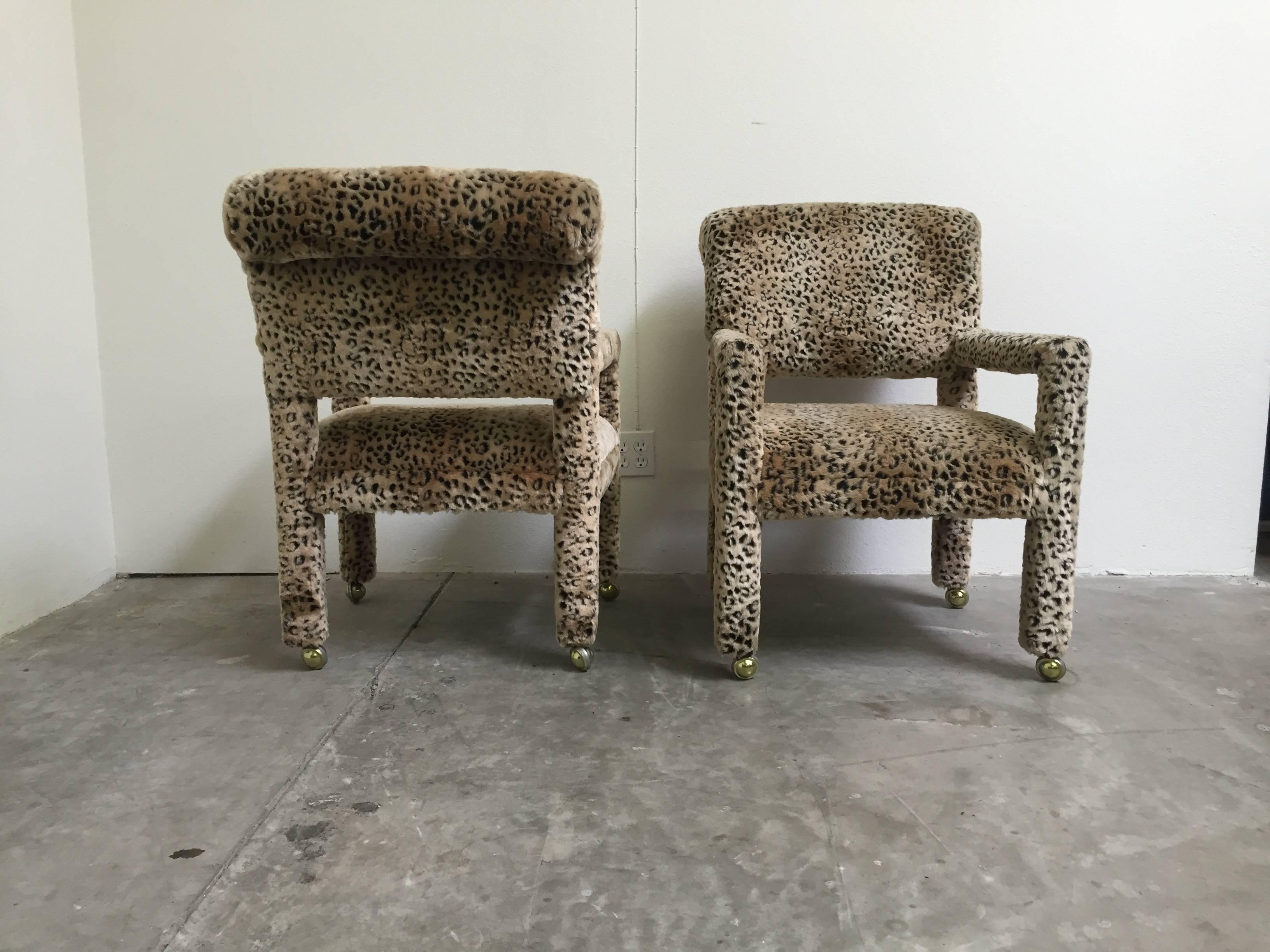 Pair of 1970s Leopard Parson Chairs in the Style of Milo Baughman In Good Condition For Sale In San Diego, CA