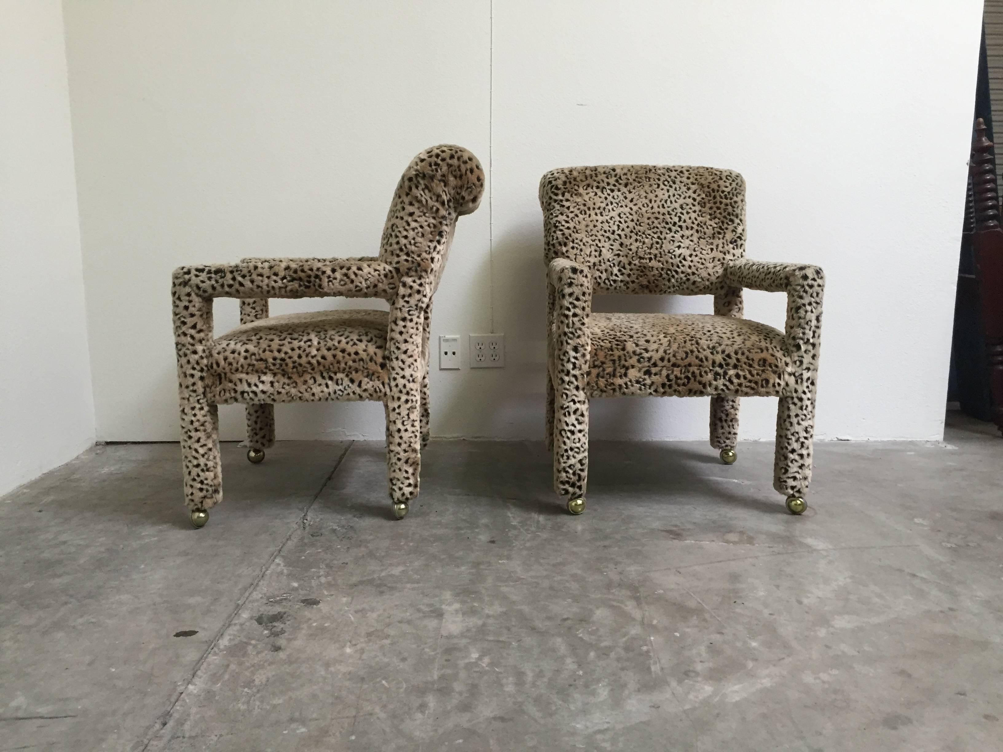 Late 20th Century Pair of 1970s Leopard Parson Chairs in the Style of Milo Baughman For Sale