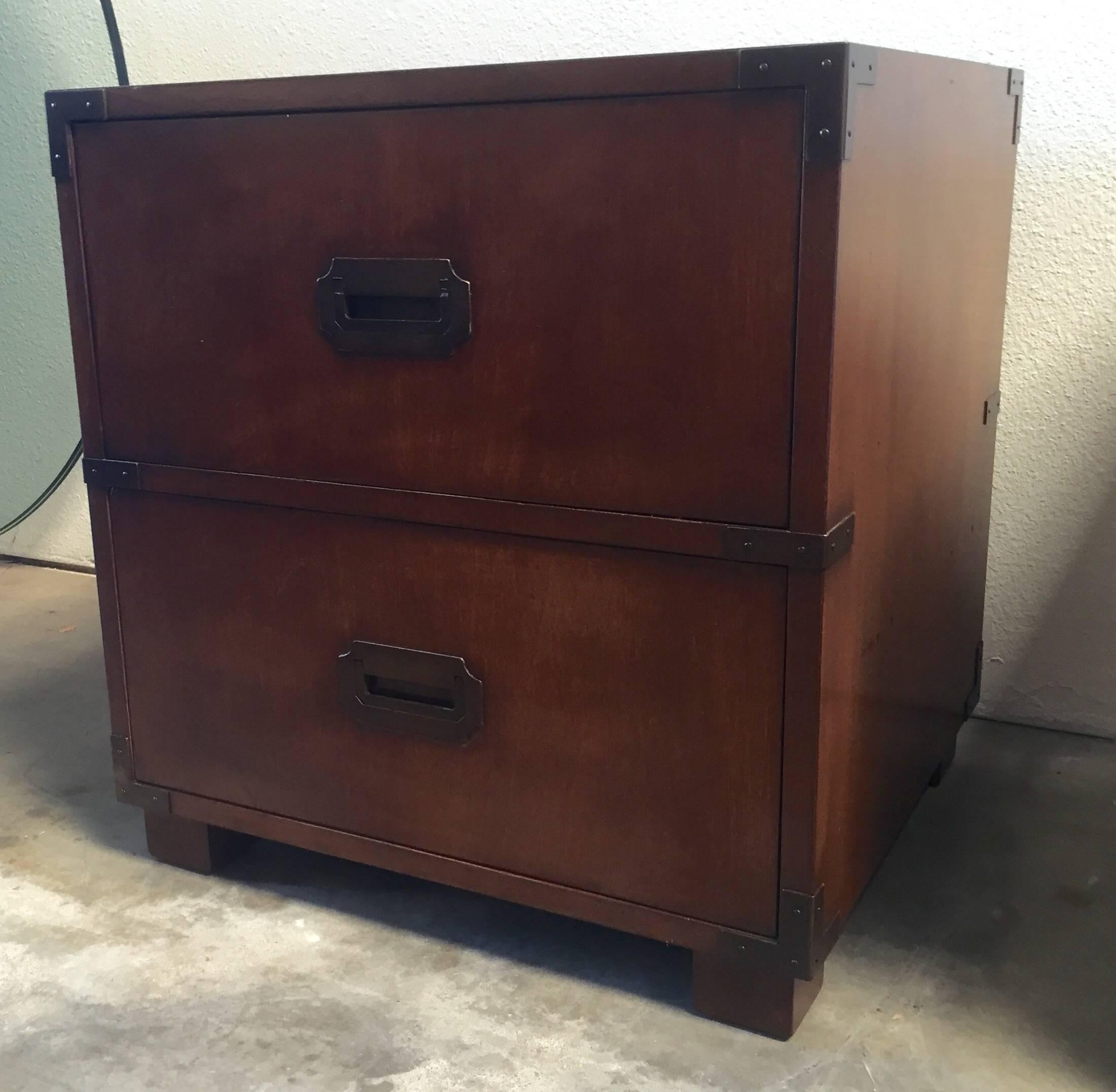 Pair of Baker Campaign Side Tables In Good Condition In San Diego, CA