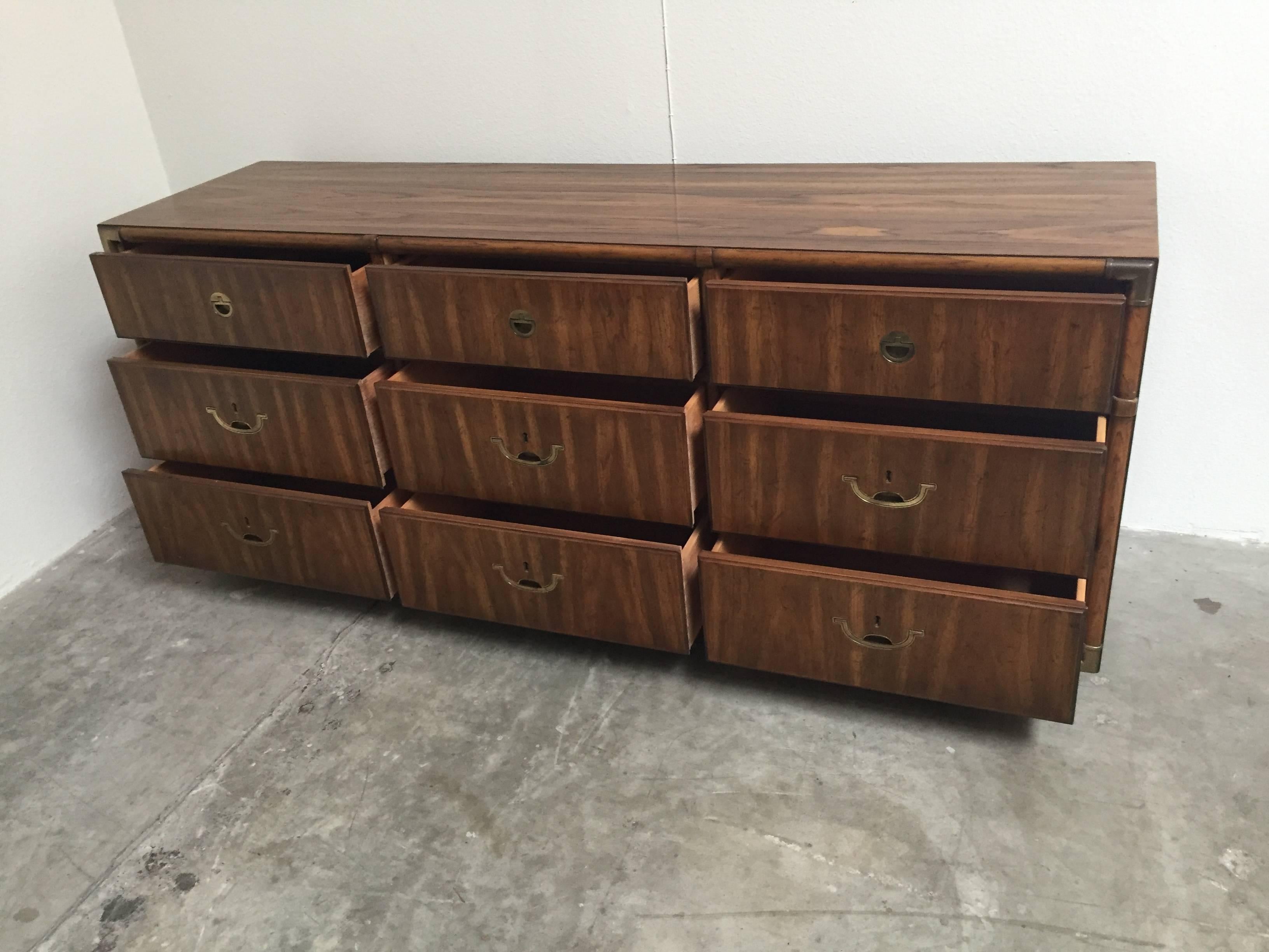 Campaign Style Nine-Drawer Dresser by Drexel 3