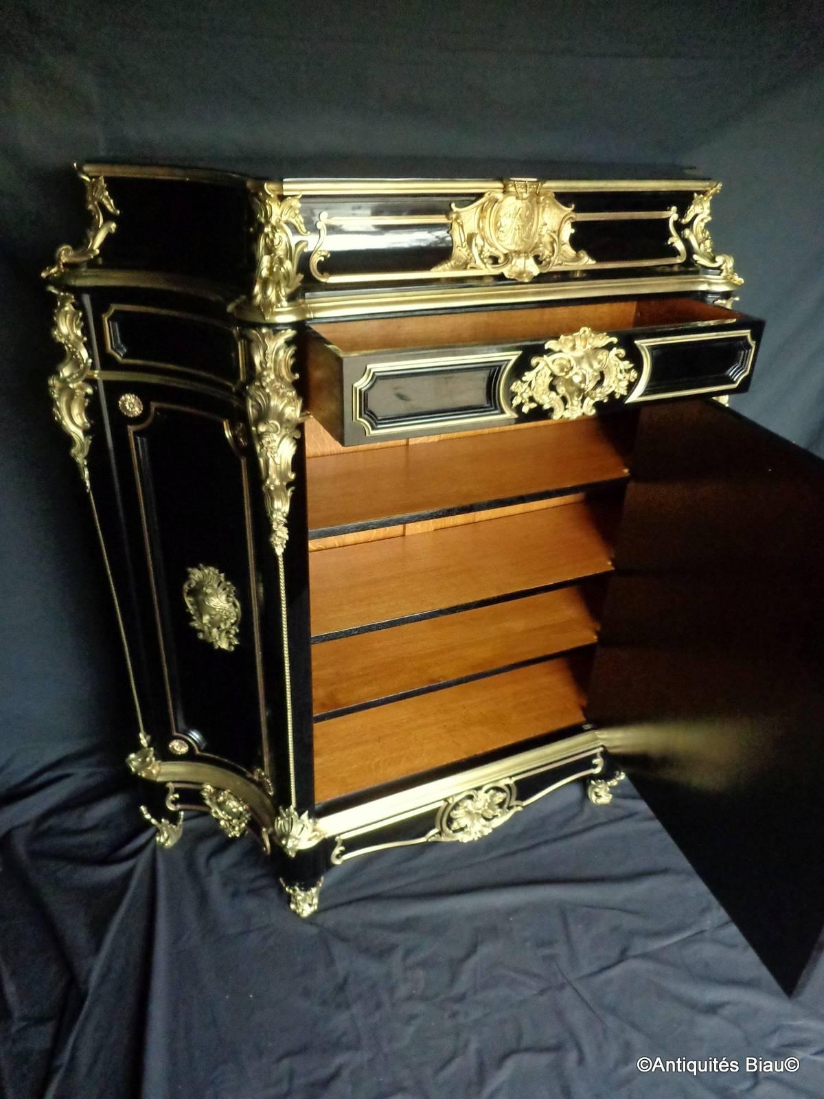 Cabinet Ebonized and Gilded Bronze in the Manner of Béfort Jeune, 19th Century For Sale 1