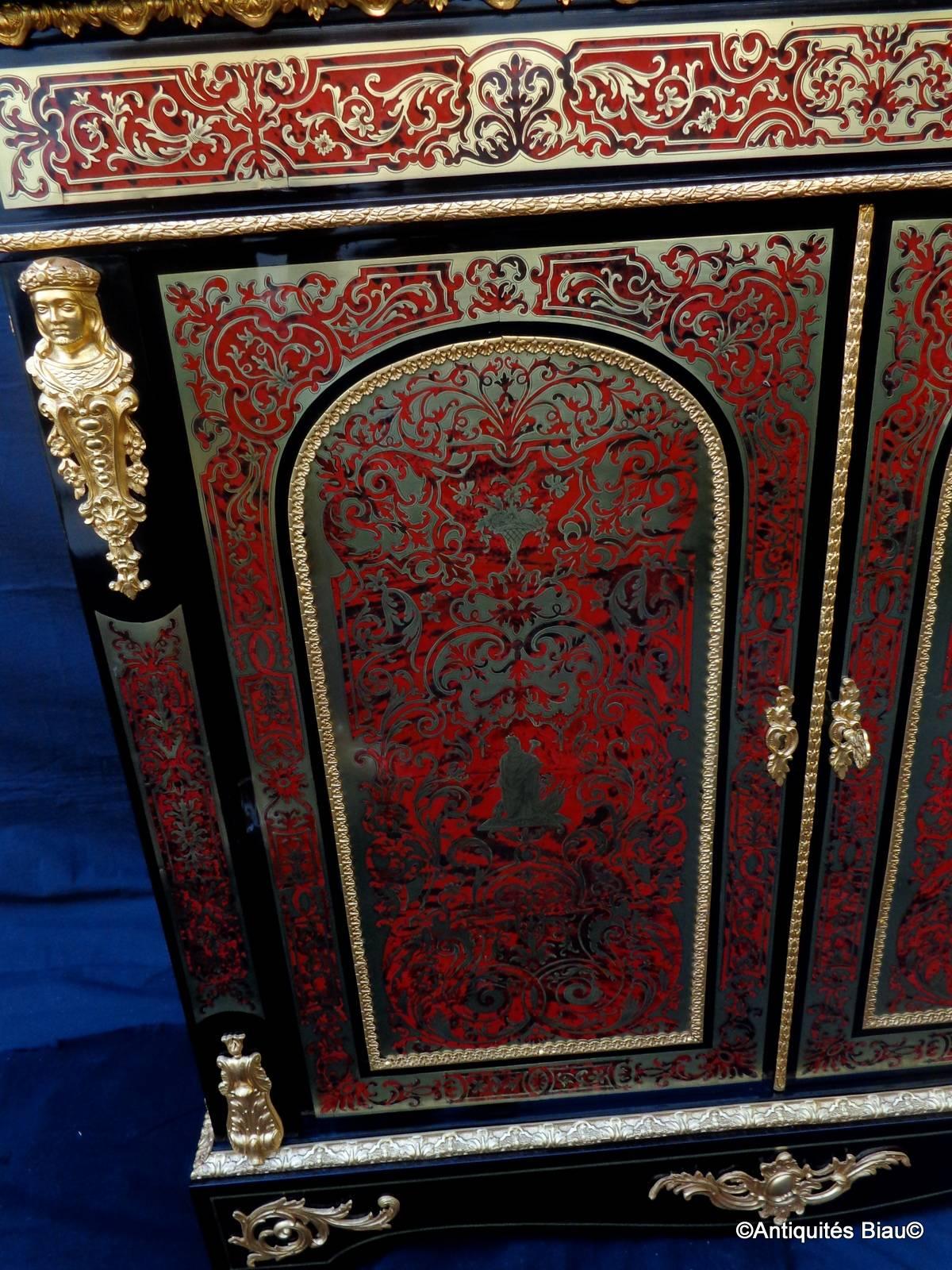 French Cabinet in Boulle Marquetry Napoleon III Period, 19th Century For Sale