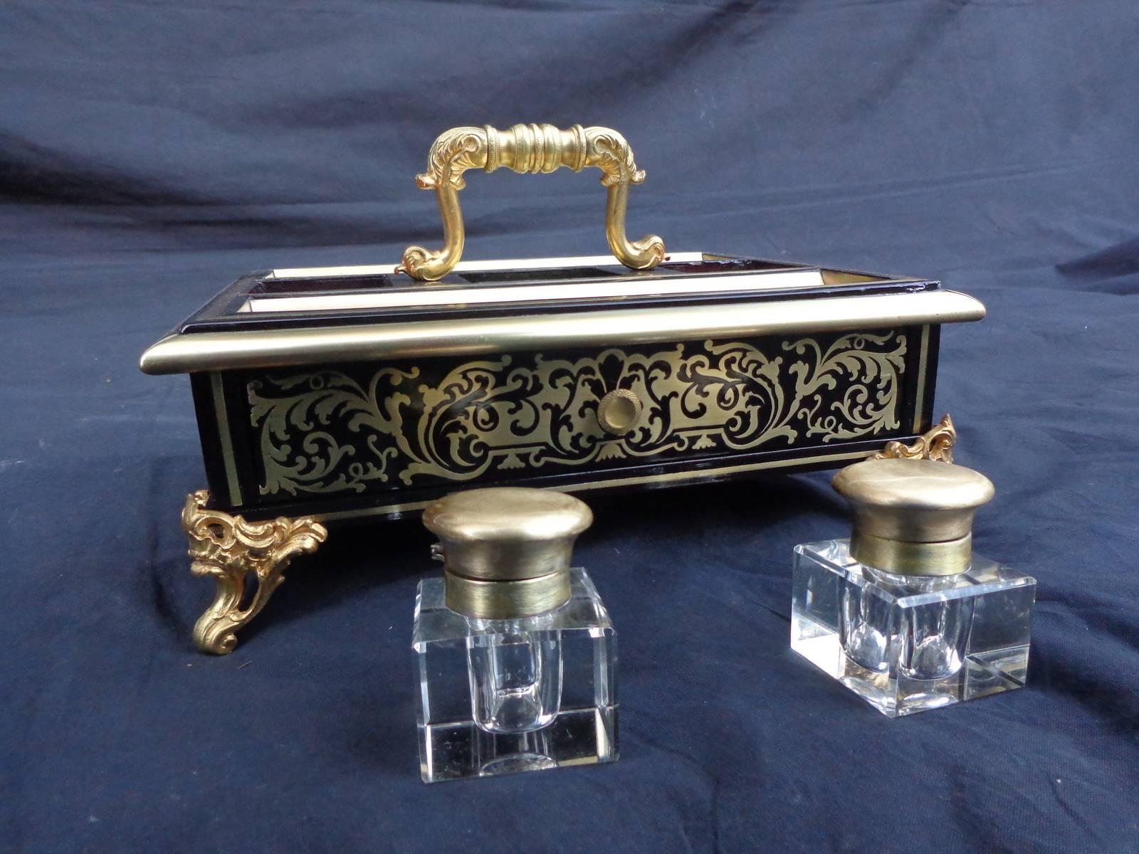 French Inckwell in Brass and Ebony, Boulle Marquetry Napoleon III, Period 19th For Sale 2