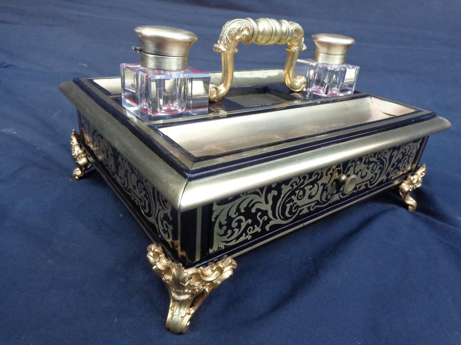 French Inckwell in Brass and Ebony, Boulle Marquetry Napoleon III, Period 19th For Sale 3