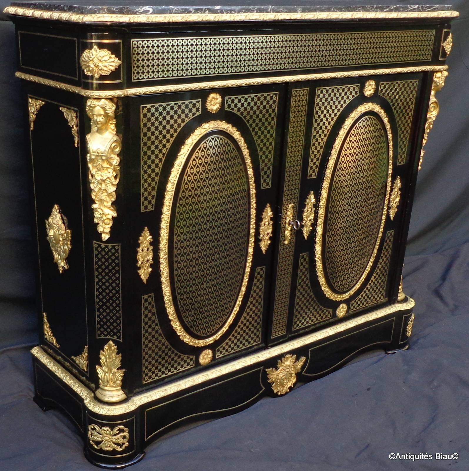 French Cabinet in Boulle Marquetry 19th Century Napoleon III Period Stamped AD For Sale 6