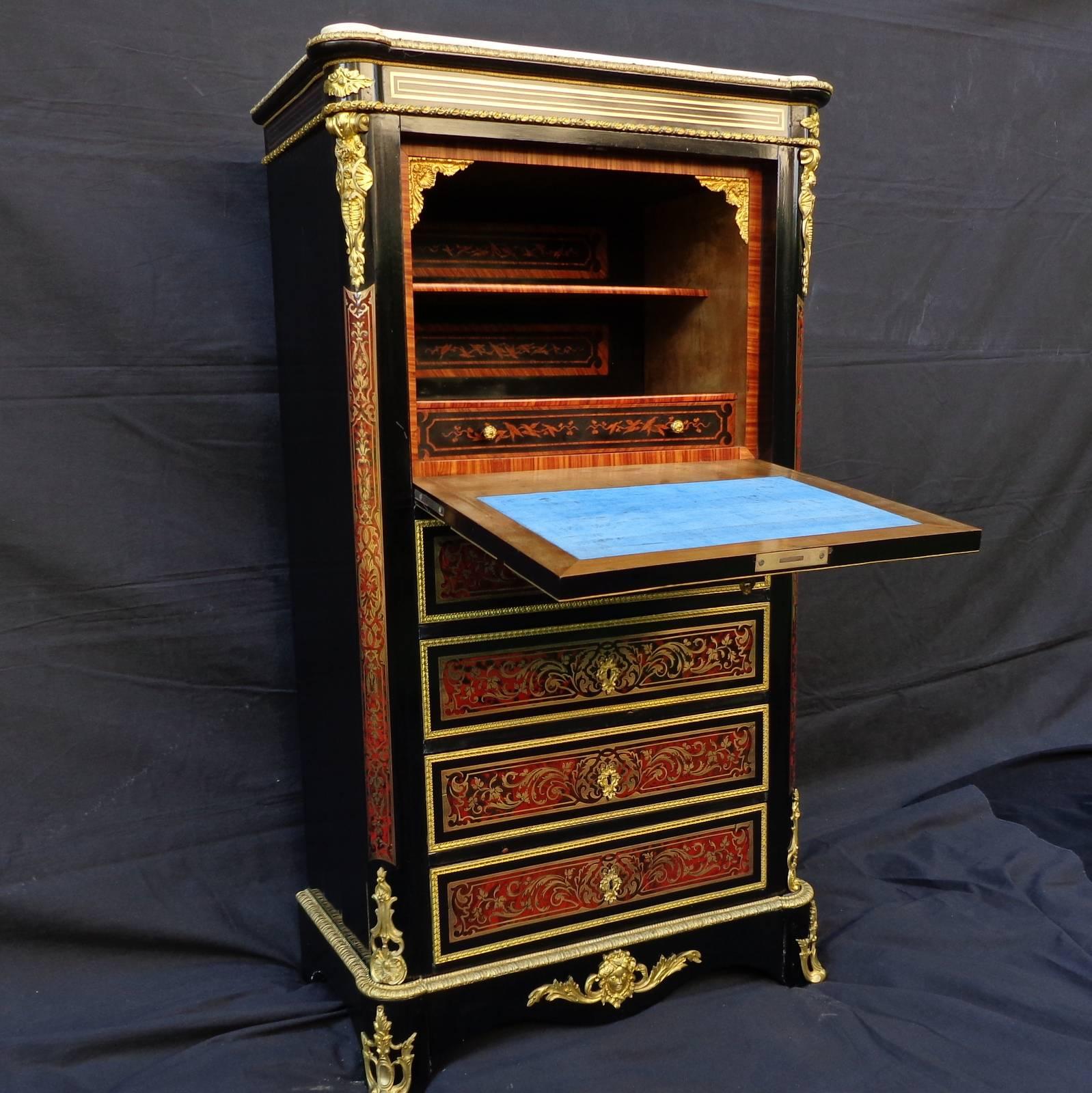 French Desk, Secretary in Boulle Marquetry 19th Century Napoleon III Period For Sale 4