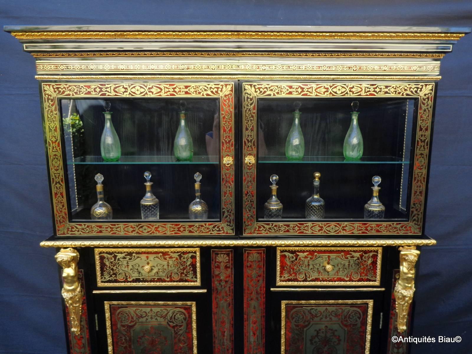 French Cabinet Bronze Stamped HPR in Boulle Marquetry, 18th and 19th Century In Excellent Condition In Manduel, FR
