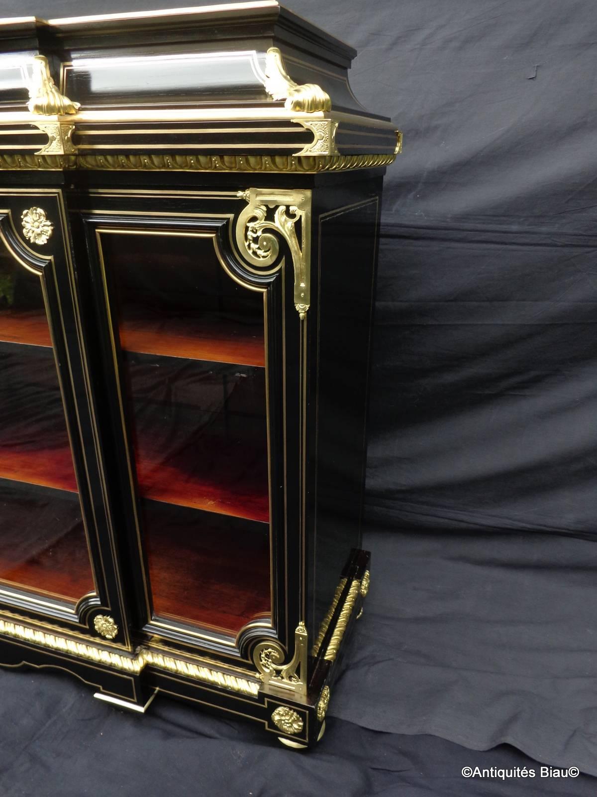 Boulle Glassed Cabinet in Marquetry 19th Century Stamped, Lemarchand Lemoine, Paris For Sale