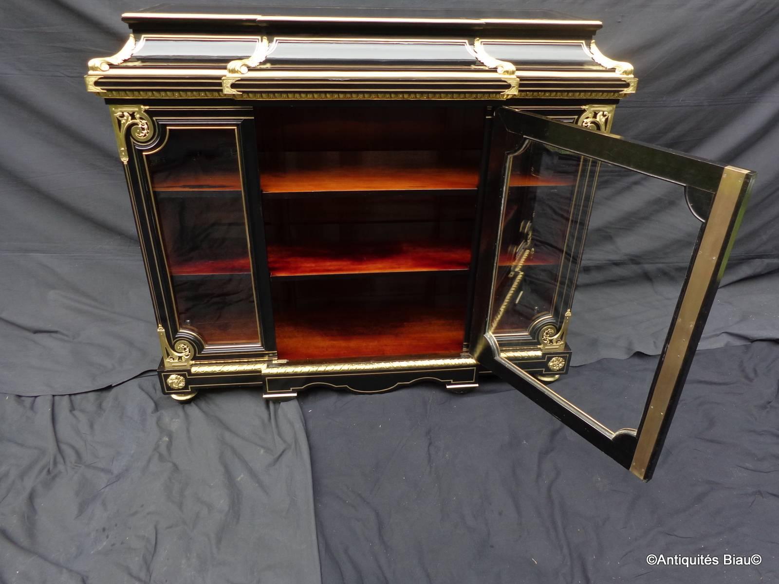 Napoleon III Glassed Cabinet in Marquetry 19th Century Stamped, Lemarchand Lemoine, Paris For Sale
