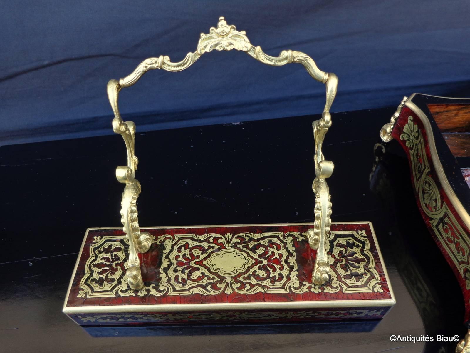 French Inkwell and Penholder in Boulle Marquetry, 19th Century In Excellent Condition In Manduel, FR