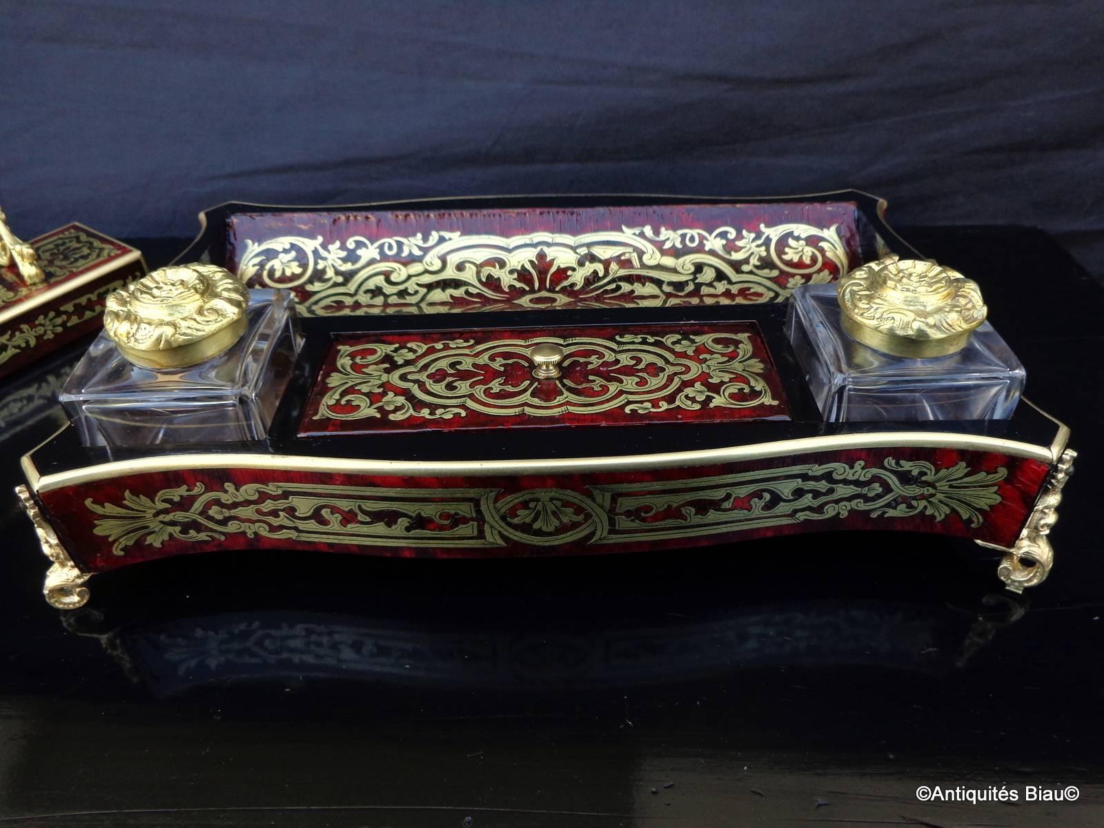 French Inkwell and Penholder in Boulle Marquetry, 19th Century 1