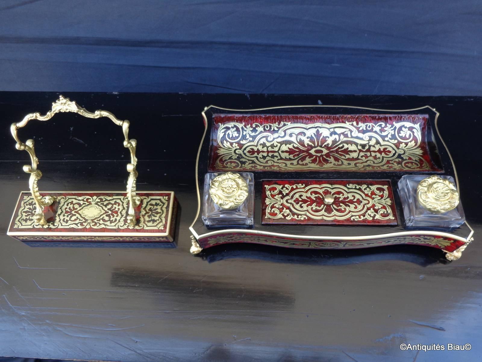 French Inkwell and Penholder in Boulle Marquetry, 19th Century 2