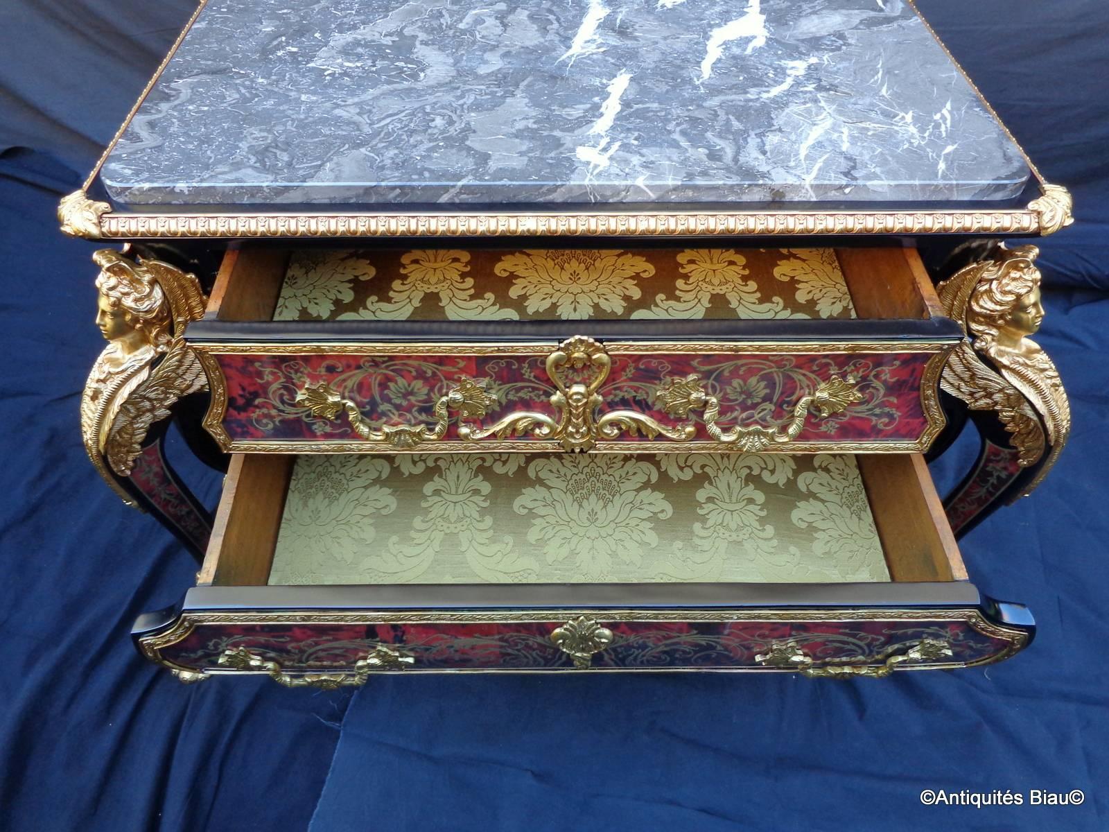 Napoleon III Dresser in Boulle Marquetry Luxury Manufacturing, circa 1970 For Sale