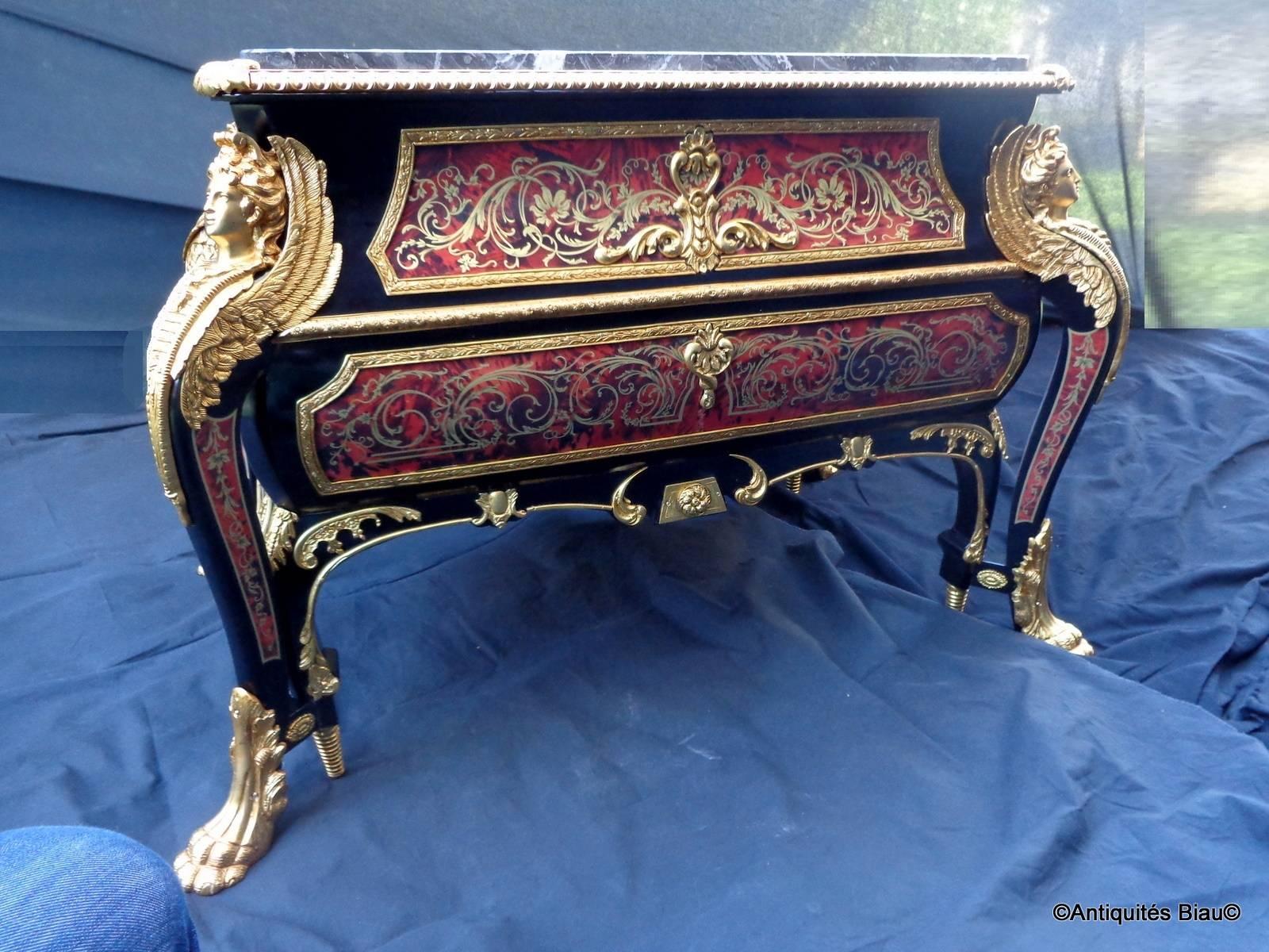 Brass Dresser in Boulle Marquetry Luxury Manufacturing, circa 1970 For Sale