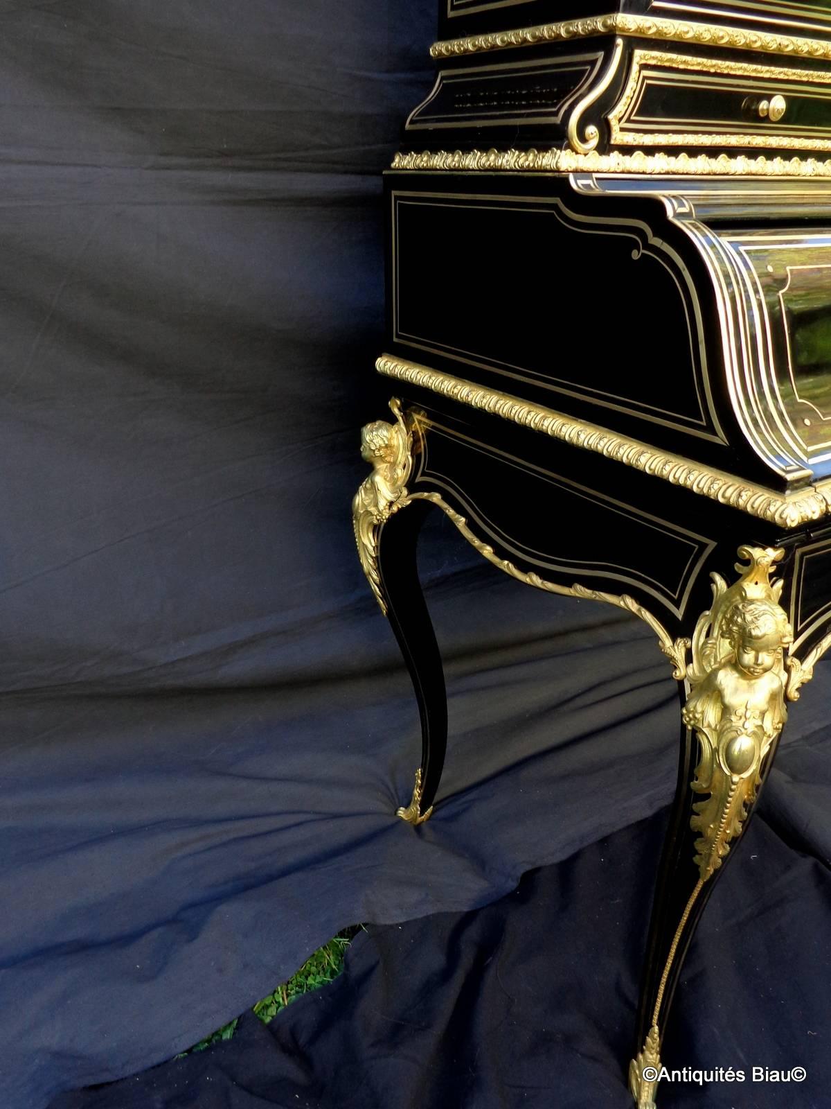 Boulle Wonderful Bookcase Desk Richly Bronzed in Brass Marquetry Napoleon 3 Period 19th