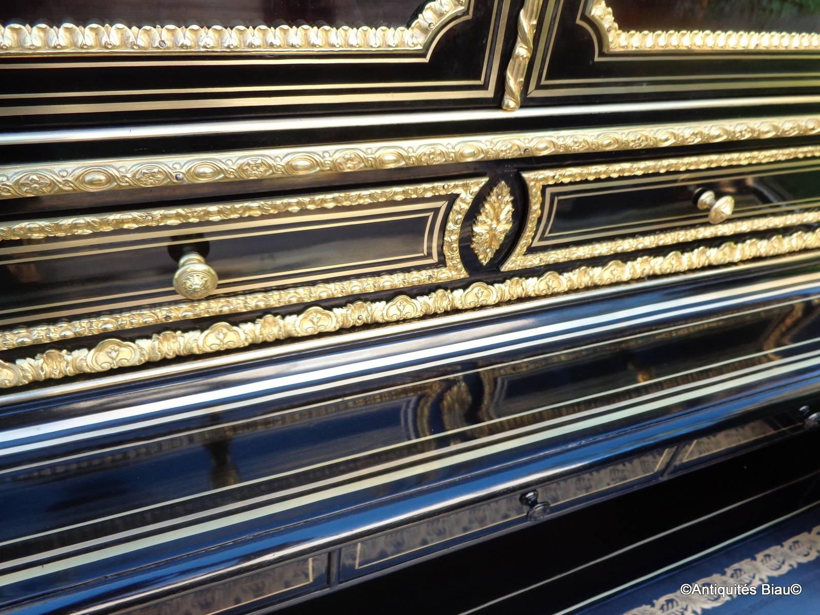 Mid-19th Century Wonderful Bookcase Desk Richly Bronzed in Brass Marquetry Napoleon 3 Period 19th