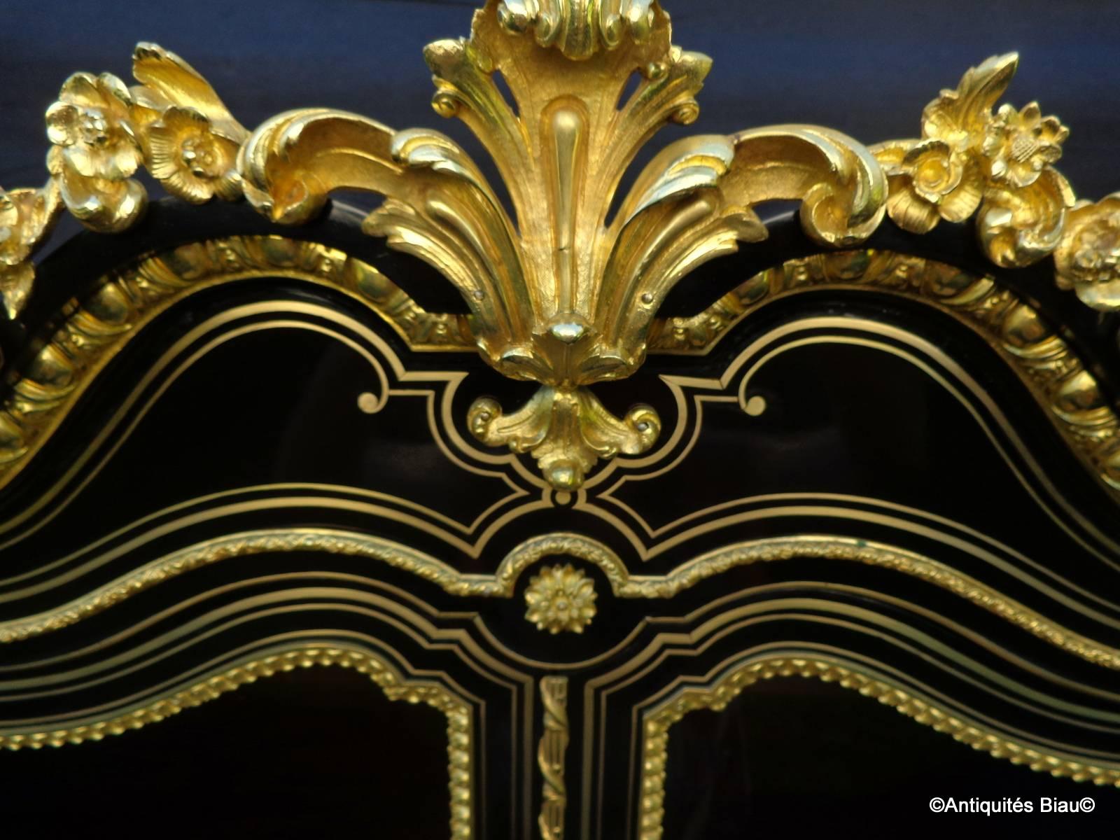 Wonderful Bookcase Desk Richly Bronzed in Brass Marquetry Napoleon 3 Period 19th 1