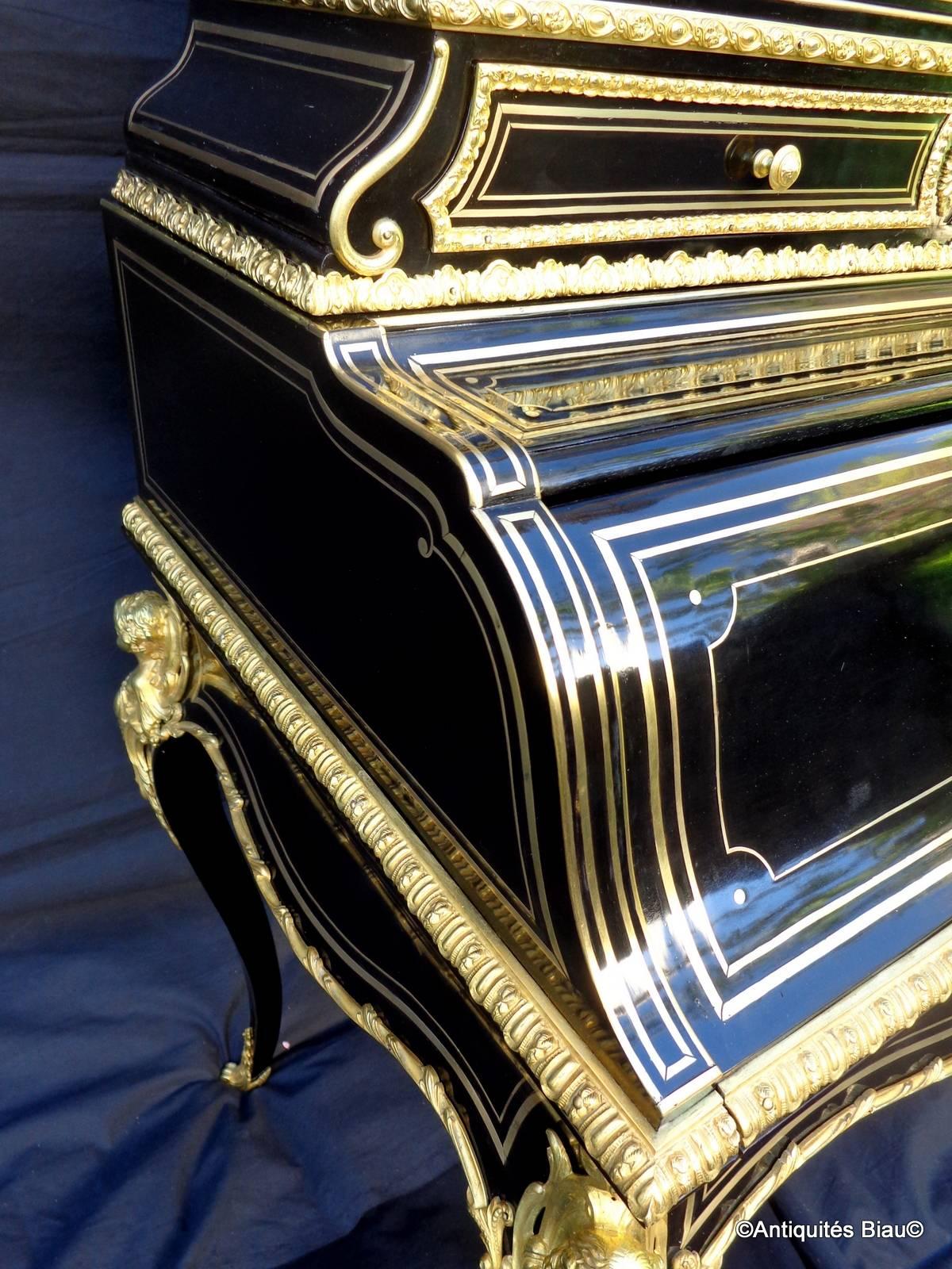 Wonderful Bookcase Desk Richly Bronzed in Brass Marquetry Napoleon 3 Period 19th 2