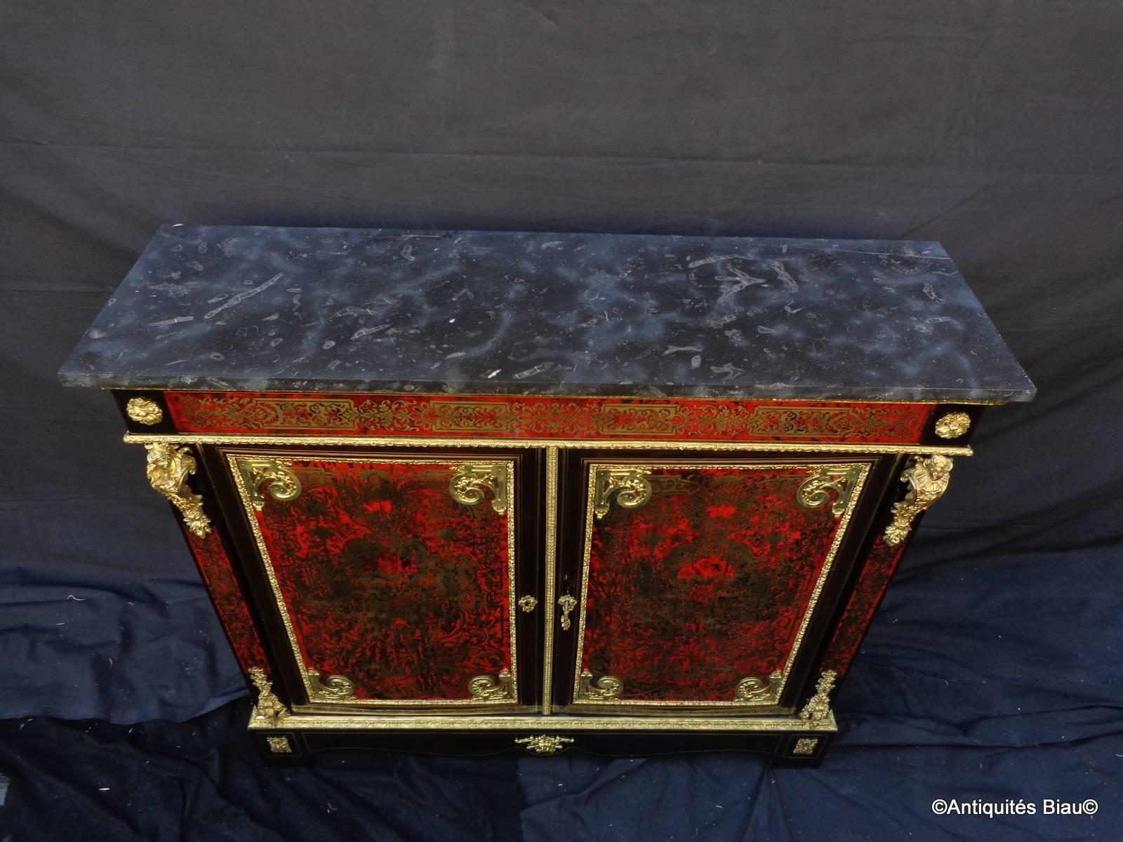 Furniture Louis XIV with Two Doors in Boulle Marquetry 19th Napoleon III Period In Excellent Condition For Sale In Manduel, FR
