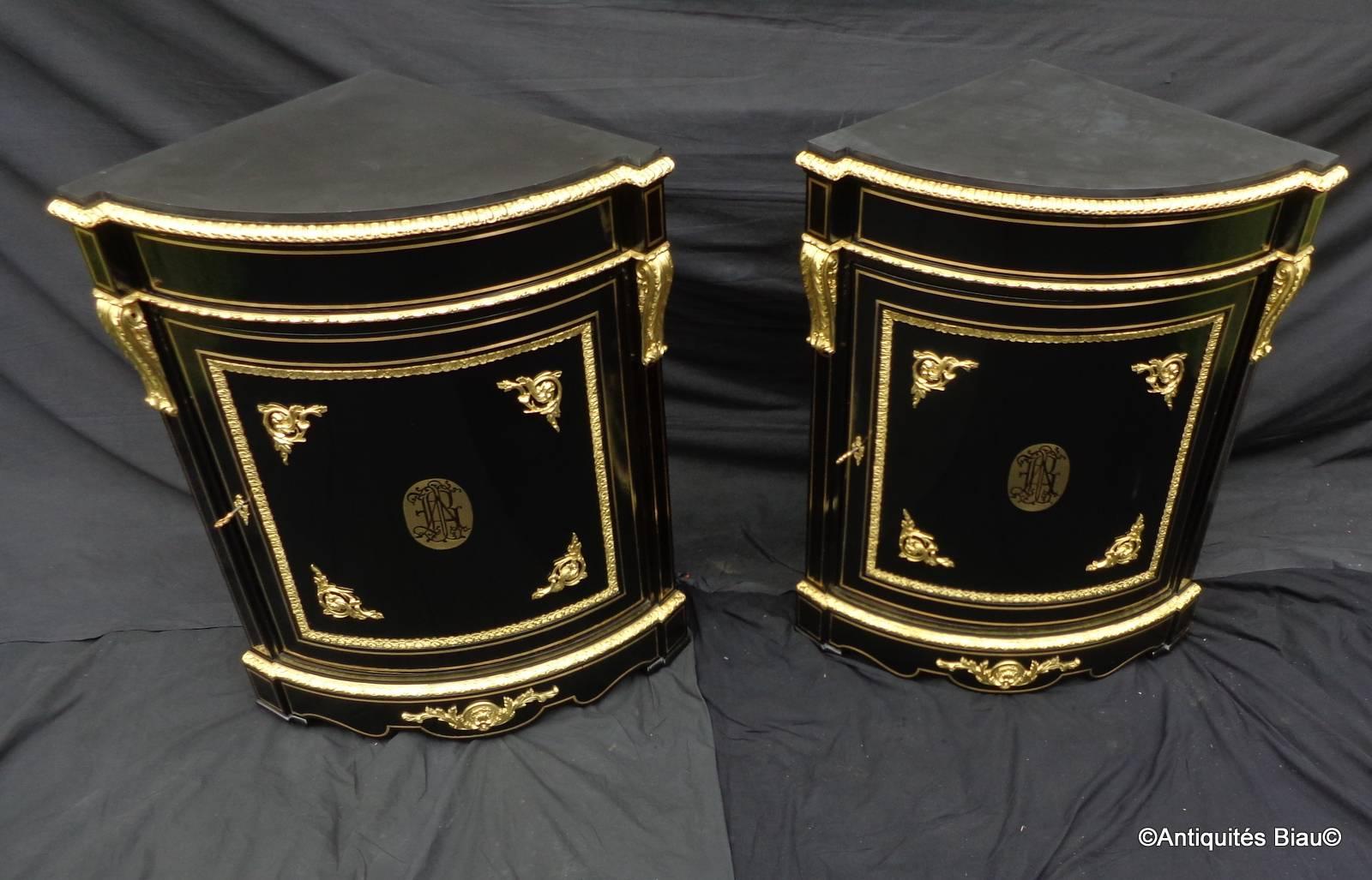 French Pair of Furniture of Corners with Brass Inlay First Period 19th Century For Sale