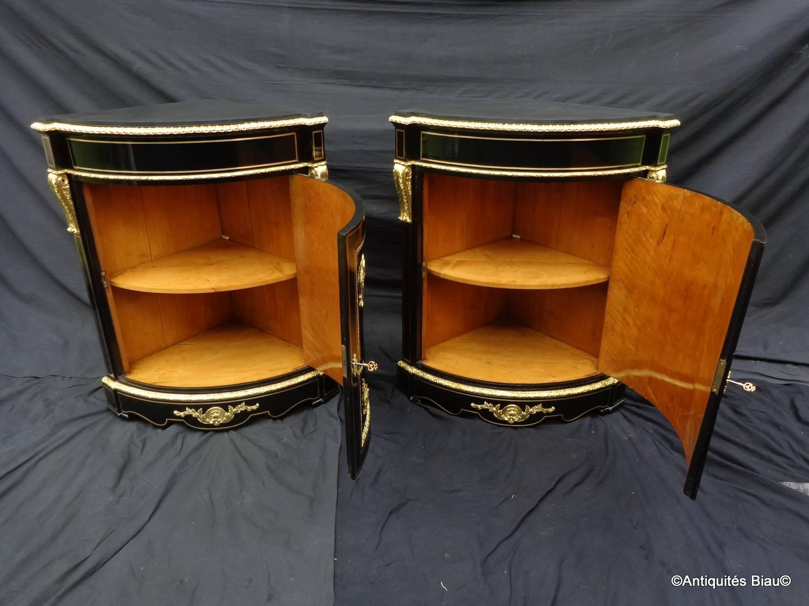 Boulle Pair of Furniture of Corners with Brass Inlay First Period 19th Century For Sale