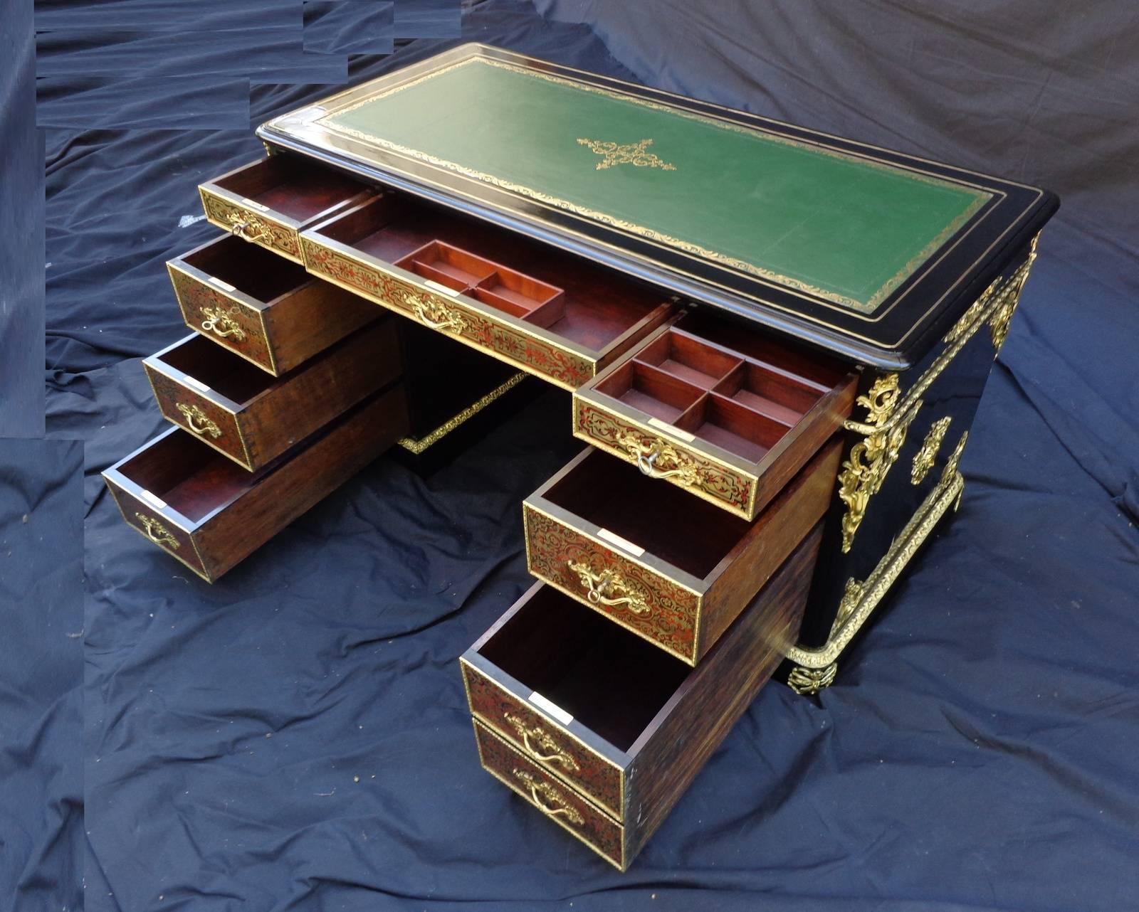 French Desk in Boulle Marquetry 19th Napoleon III Period For Sale 1
