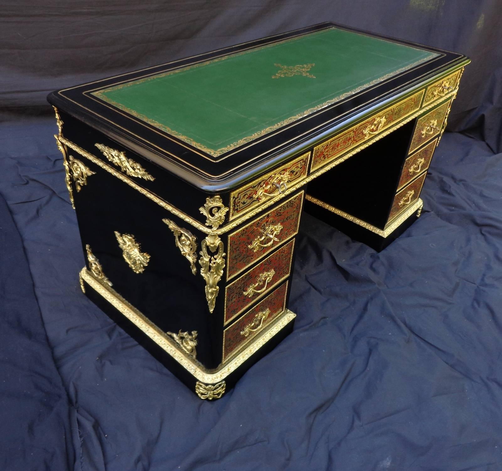 Mid-19th Century French Desk in Boulle Marquetry 19th Napoleon III Period For Sale
