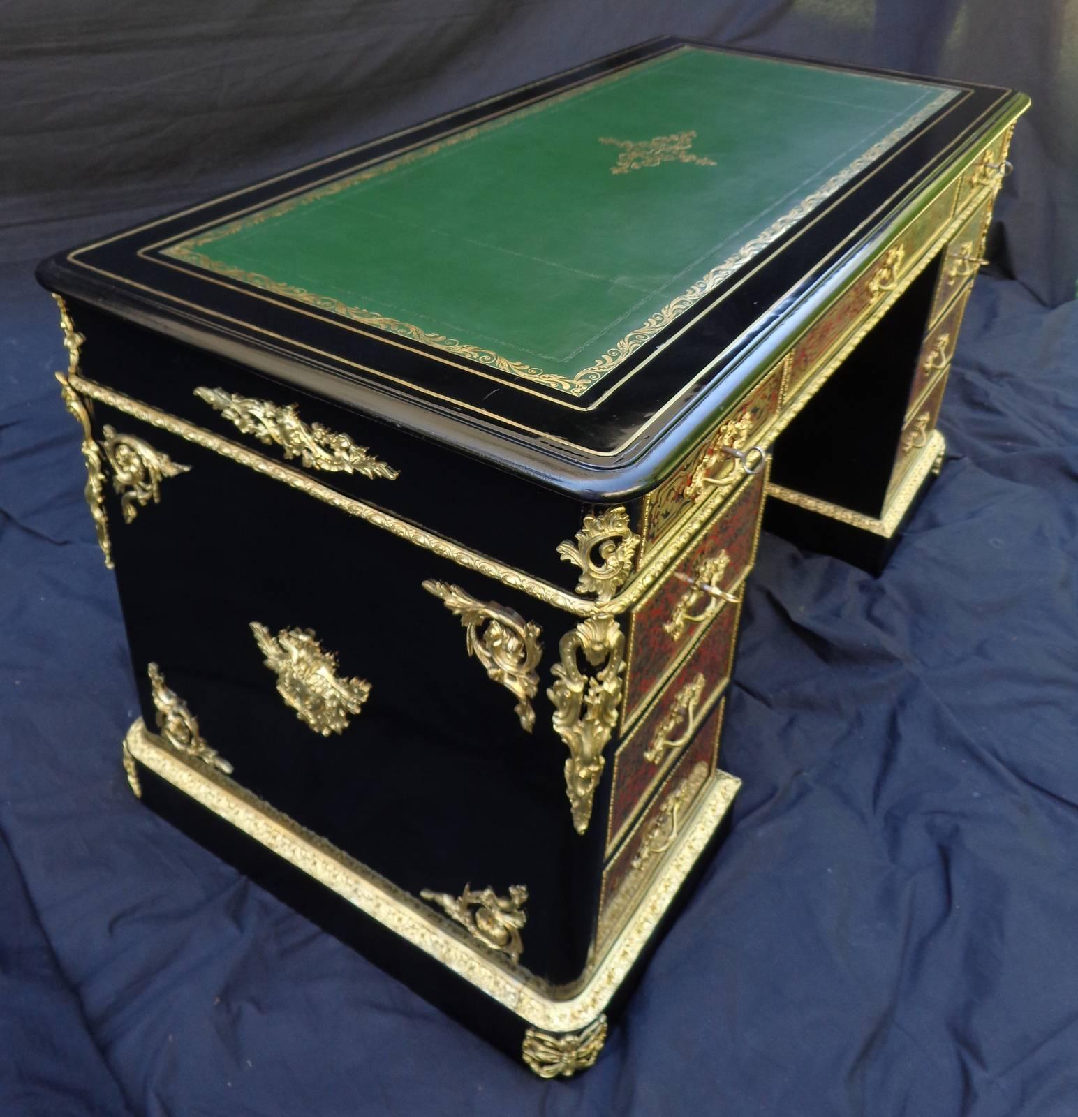 Brass French Desk in Boulle Marquetry 19th Napoleon III Period For Sale