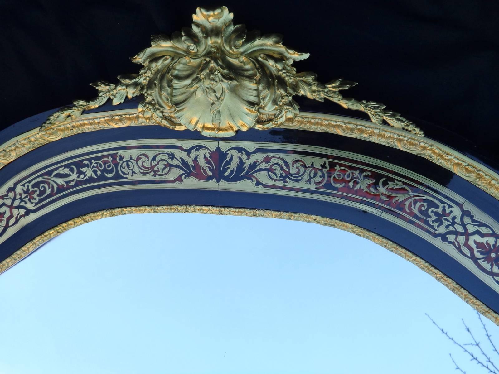 Brass Incredible Mirror in Boulle Marquetry, Napoleon III Period For Sale